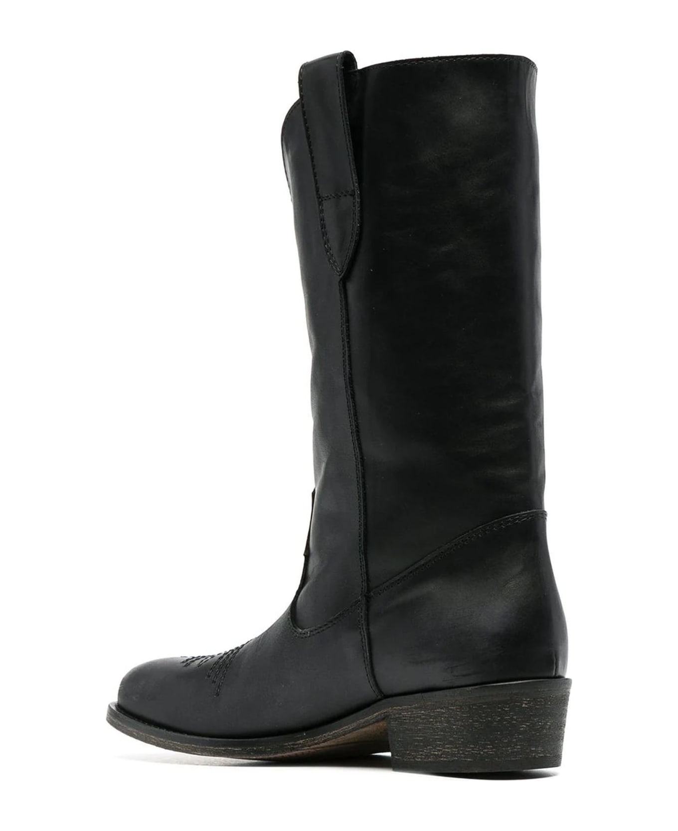 Via Roma 15 Black Calf Leather Cowboy Boots - Black ブーツ