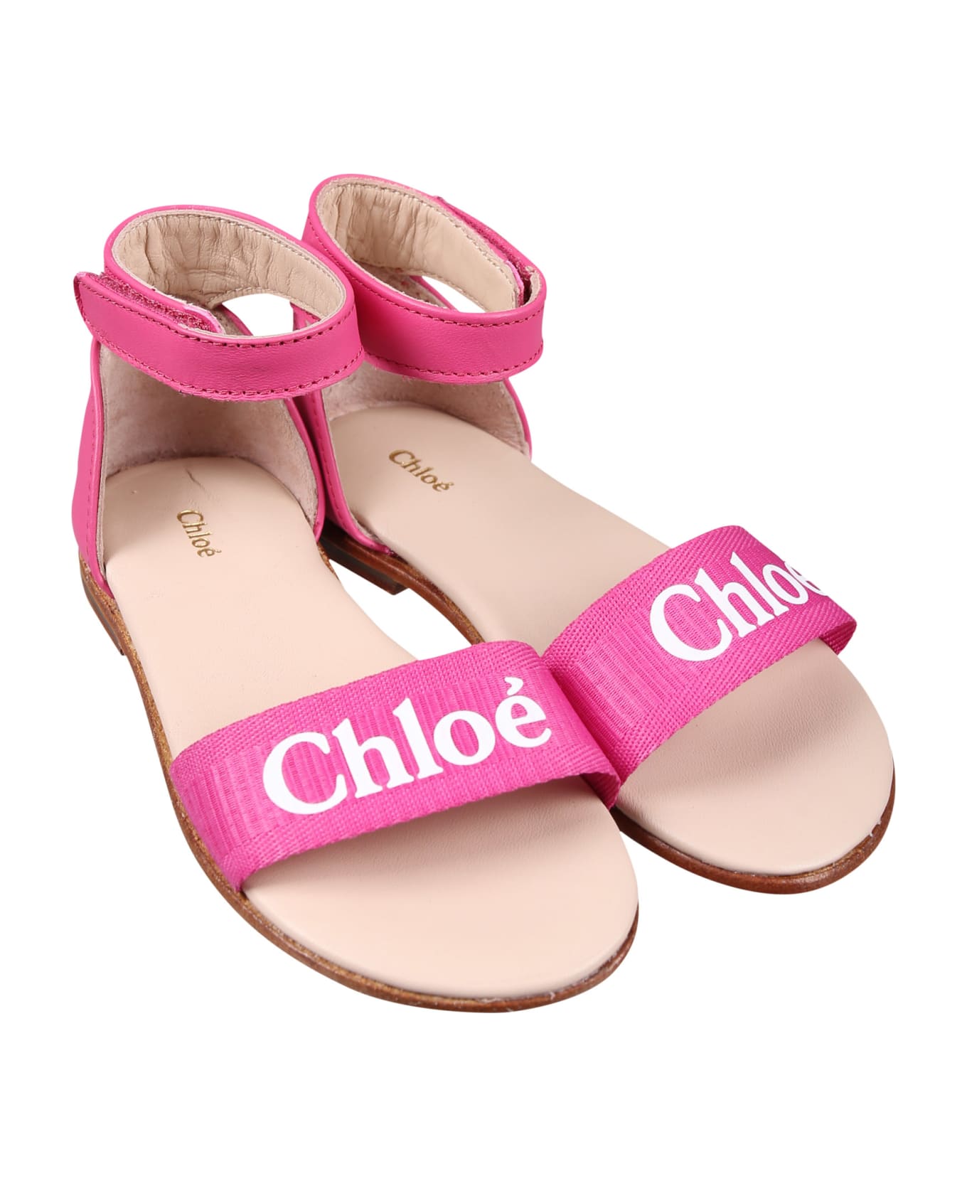 Chloé Fuchsia Sandals For Girl With Logo - Fuchsia