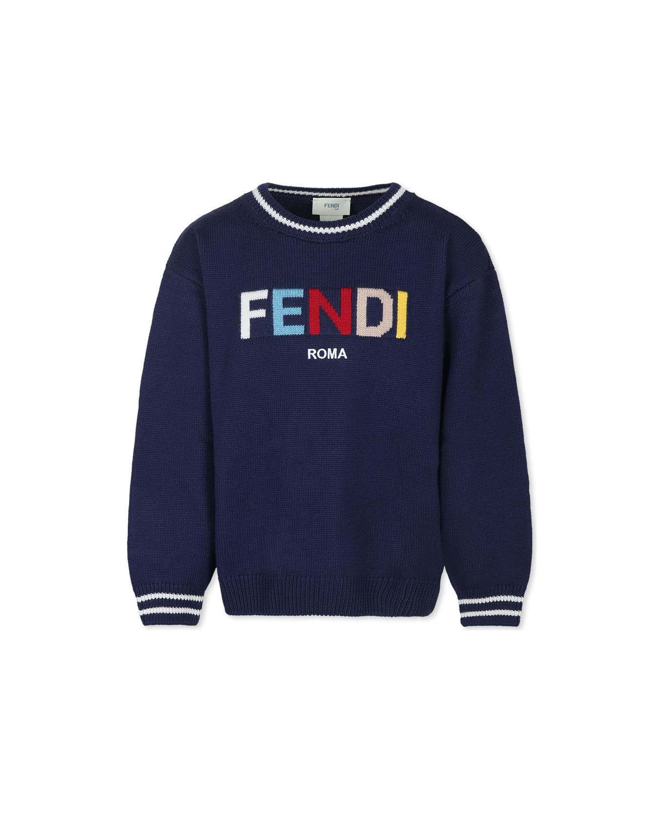 Fendi Blue Sweater For Kids With Logo - Blue