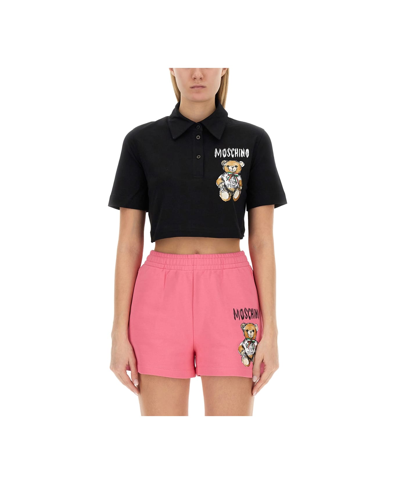 Moschino Cropped Fit Polo Shirt - BLACK