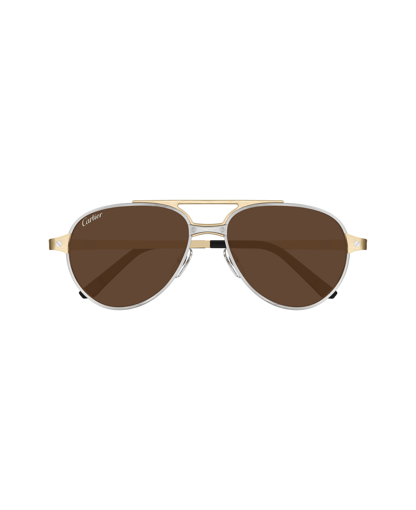 Cartier Eyewear Ct0476s Santos De Cartier 008 Silver Gold Brown Glasses - Oro