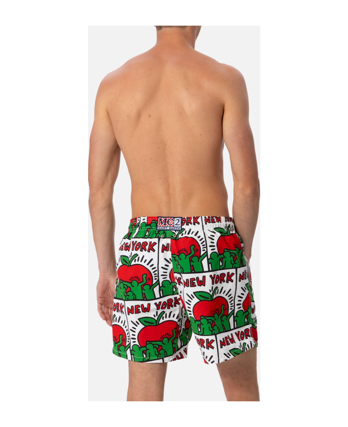 MC2 Saint Barth Man Mid-length Gustavia Swim-shorts With Keith Haring Design Placed Print| Keith Haring Special Edition - WHITE