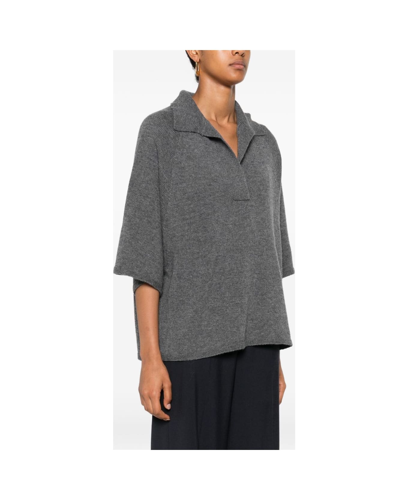 Emporio Armani Wool Oversized Polo Shirt - Grey