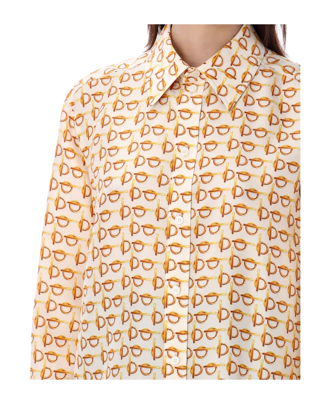 Burberry London Patterned Silk Shirt - GOLD/WHITE
