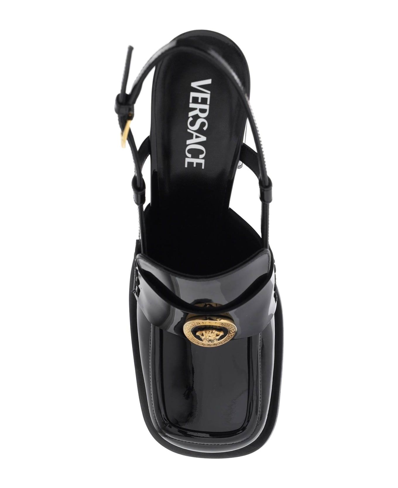 Versace Patent Leather Pumps Loafers - BLACK VERSACE GOLD (Black)