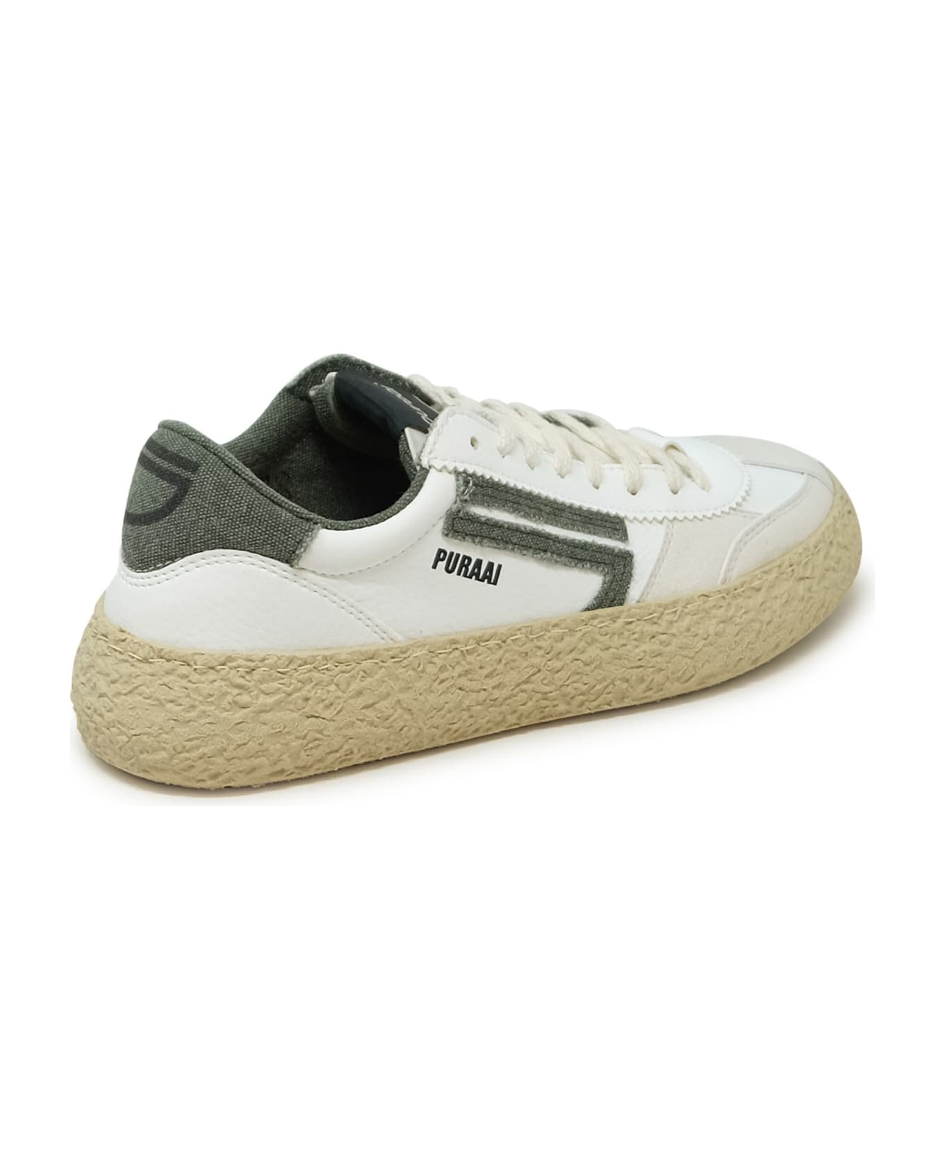 Puraai 1.01 Classic White And Green Vegan Leather Sneakers - WHITE