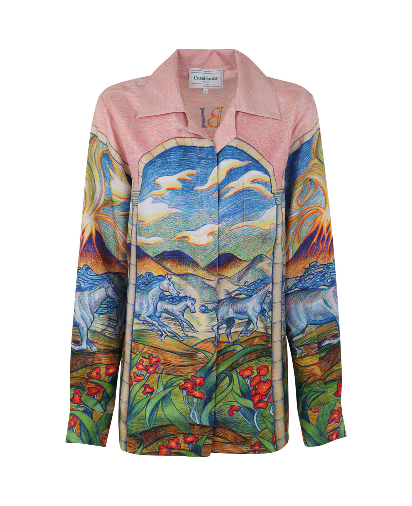 Casablanca Cuban Collar Silk Long Sleeve Shirt - Chevaux Sauvages