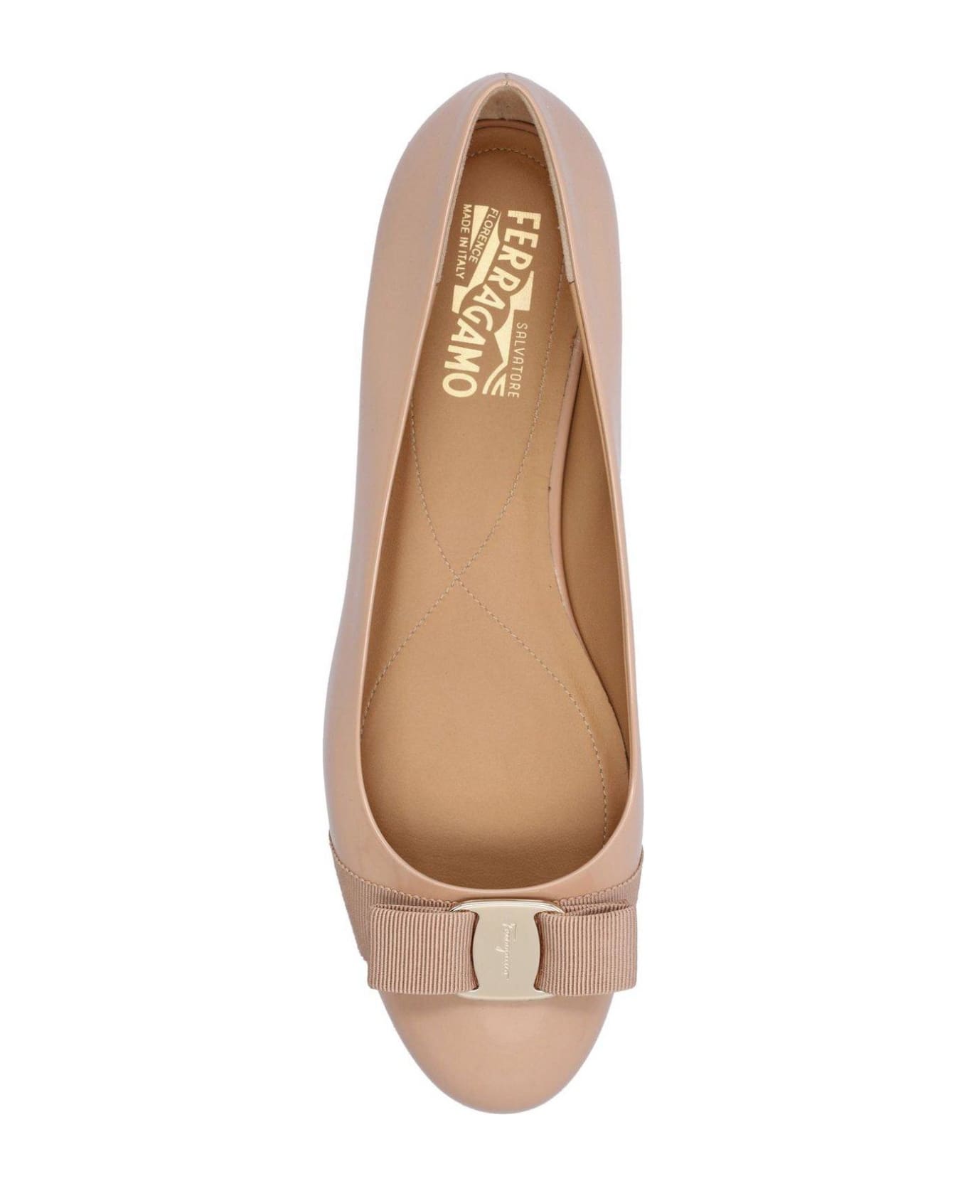 Ferragamo Bow Detailed Ballerina Shoes - Blush Pink