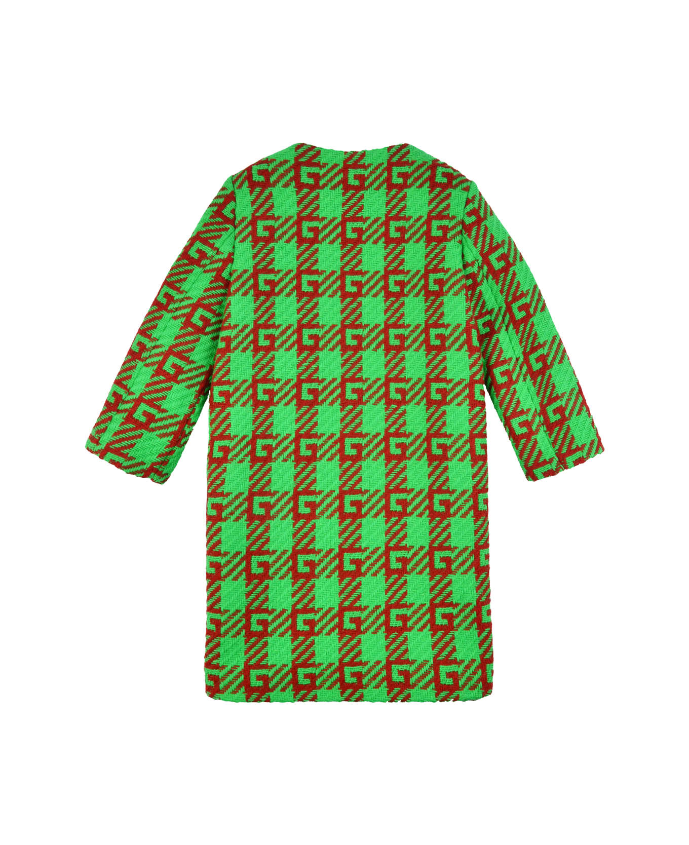 Gucci Check Wool Coat With Square G - Green