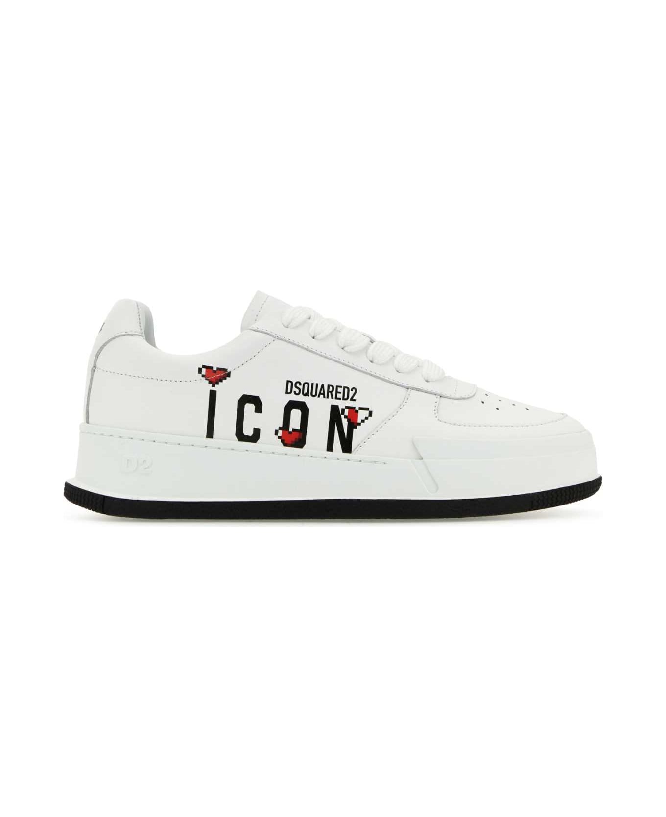 Dsquared2 White Leather Sneakers - WHITEBLACK スニーカー