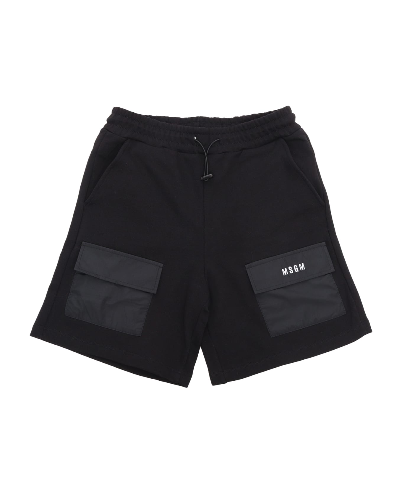 MSGM Black Shorts For Girls With Patch Pockets On The Front, Elastic Waistband With Drawstring, Welt Pockets. - BLACK