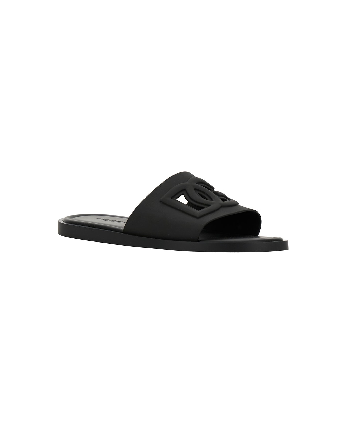 Dolce & Gabbana Black Sandals With Logo Detail In Rubber Man - Black