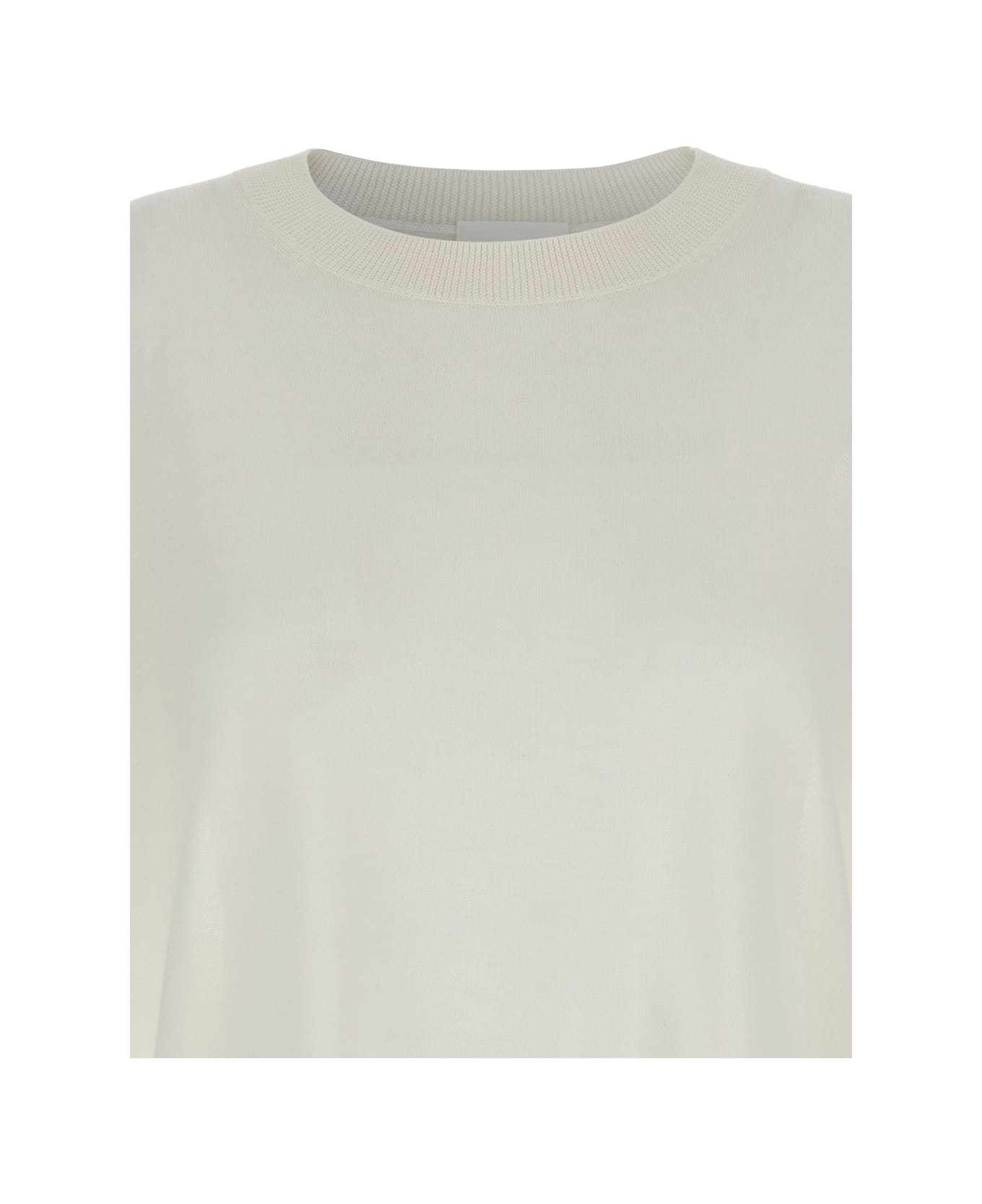 Parosh White Long-sleeved Crewneck Sweater In Wool And Silk Blend Woman - White