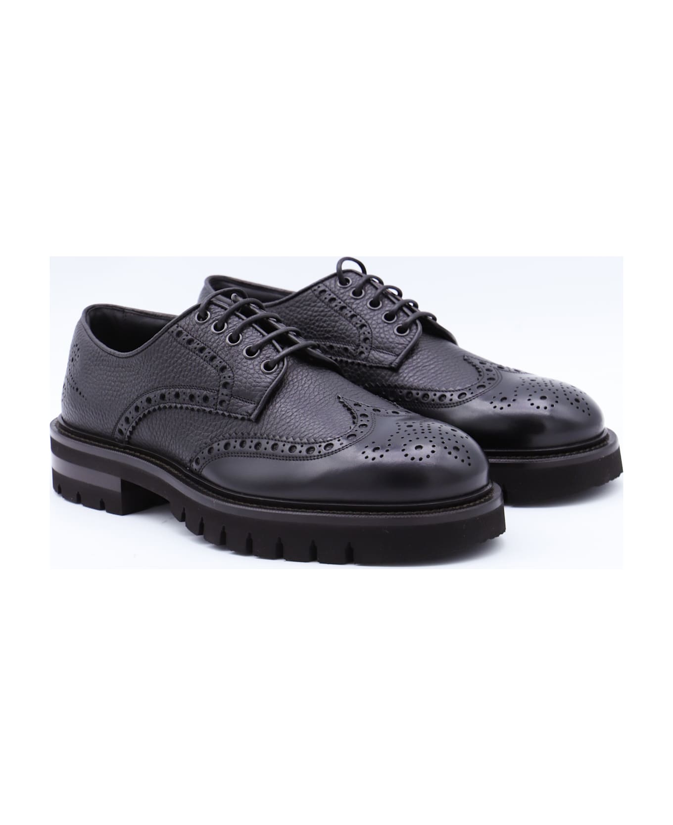Ferragamo Black Leather Aspen Lace Up Shoes - Black