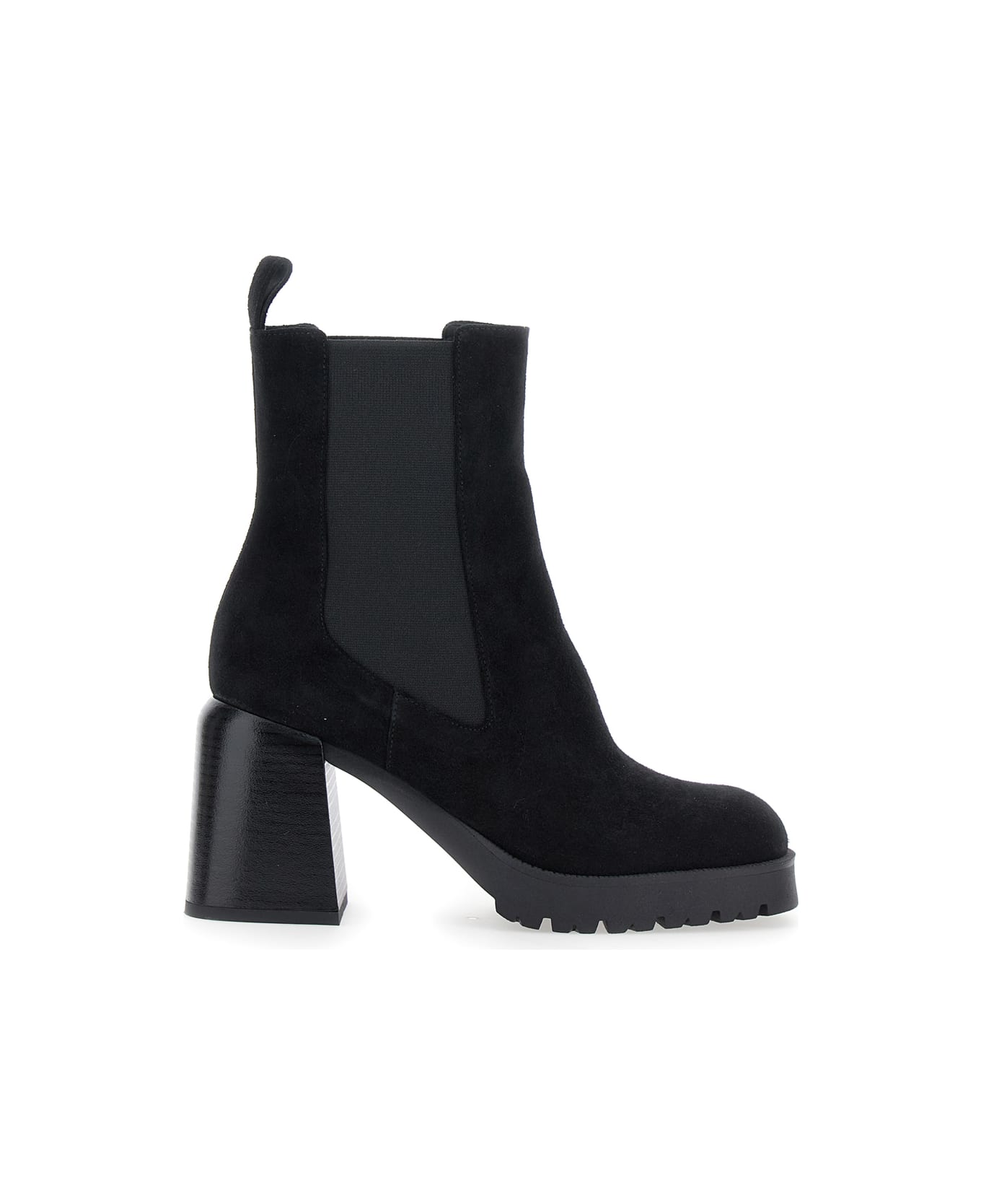 Pollini Black Elasticated Band Block Heel Ankle Boots In Suede Woman - Black