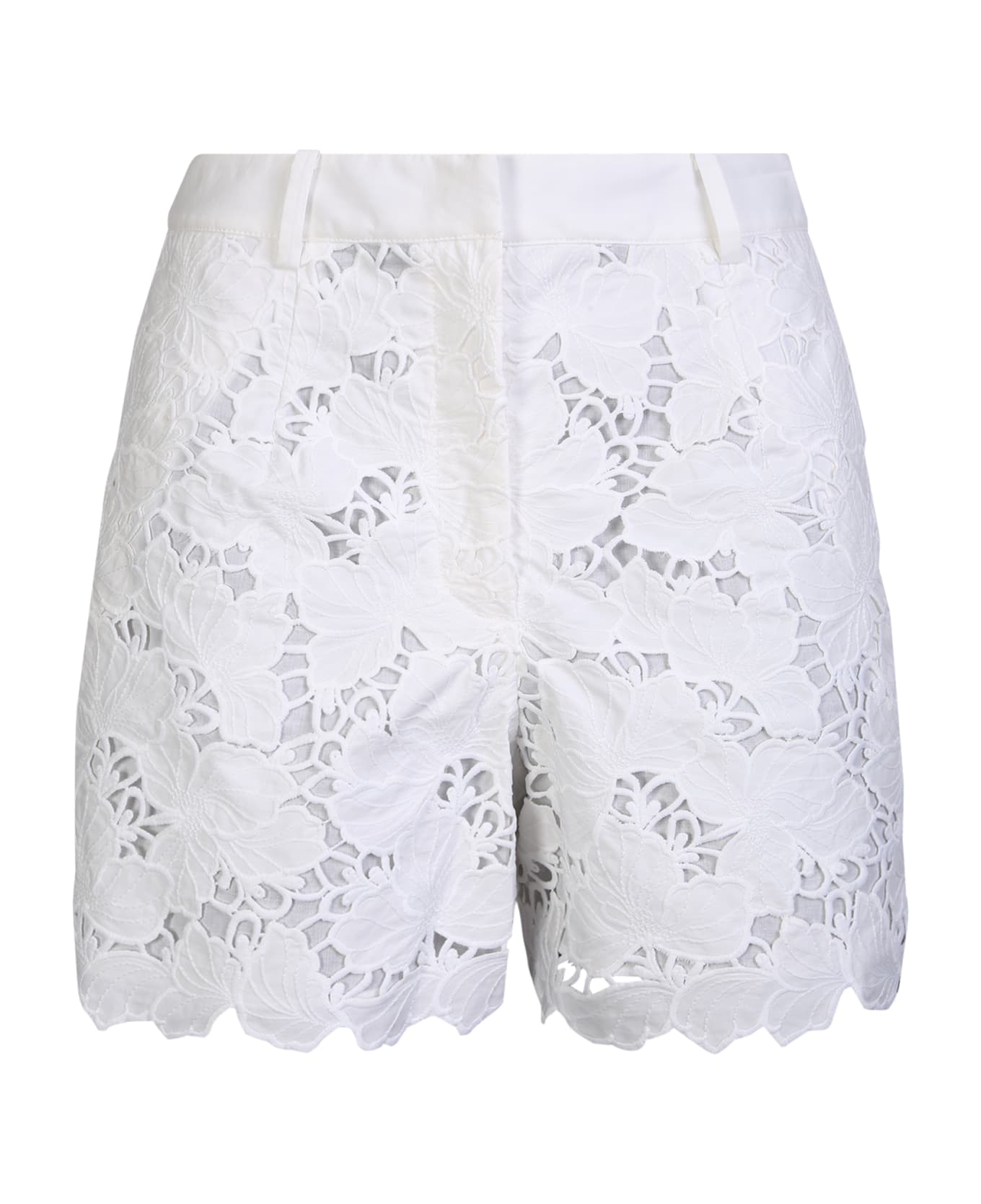 self-portrait White Lace Cotton Shorts - White