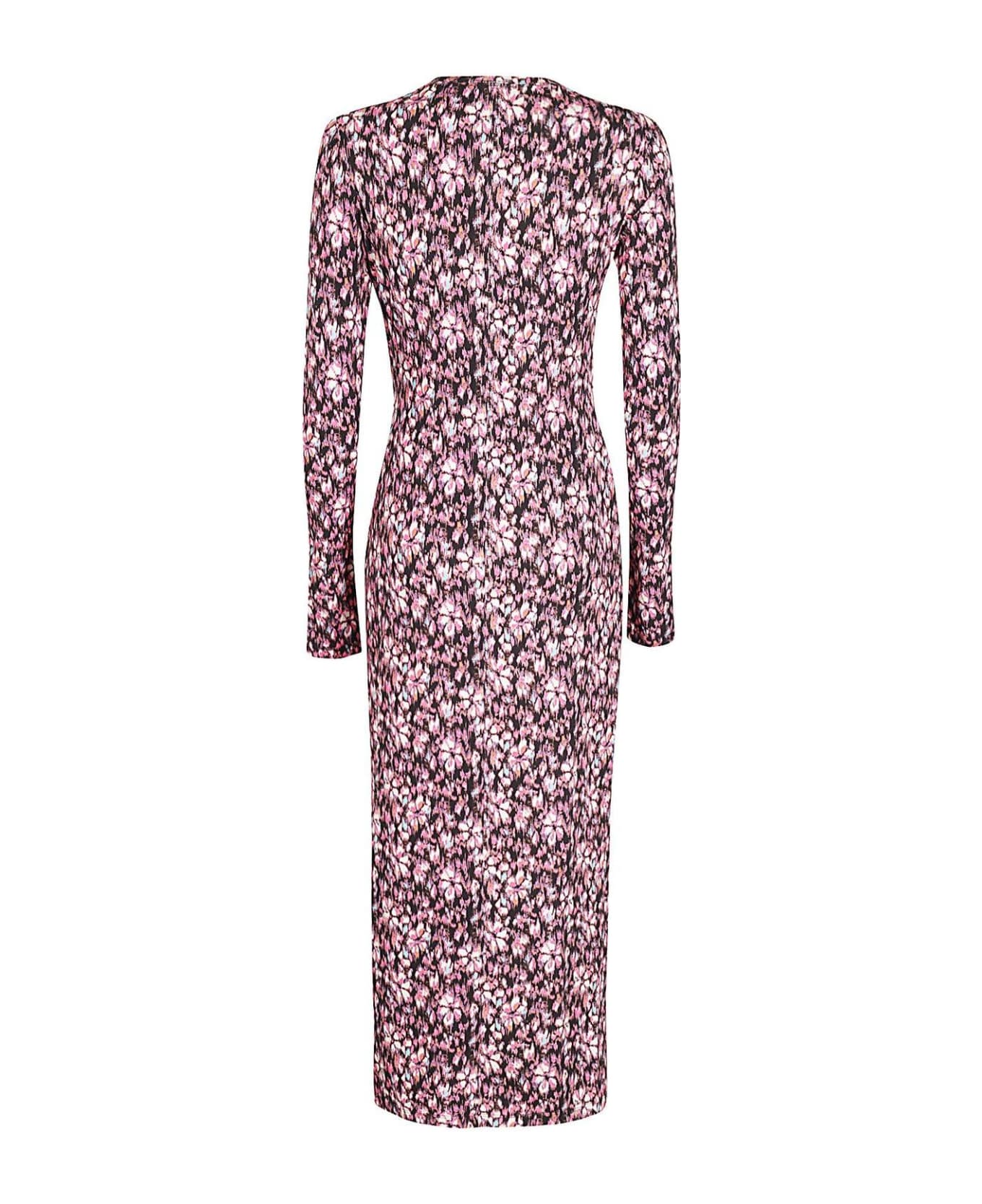 Isabel Marant Lisy Graphic-printed Knot Detailed Midi Dress - Midnight/pink