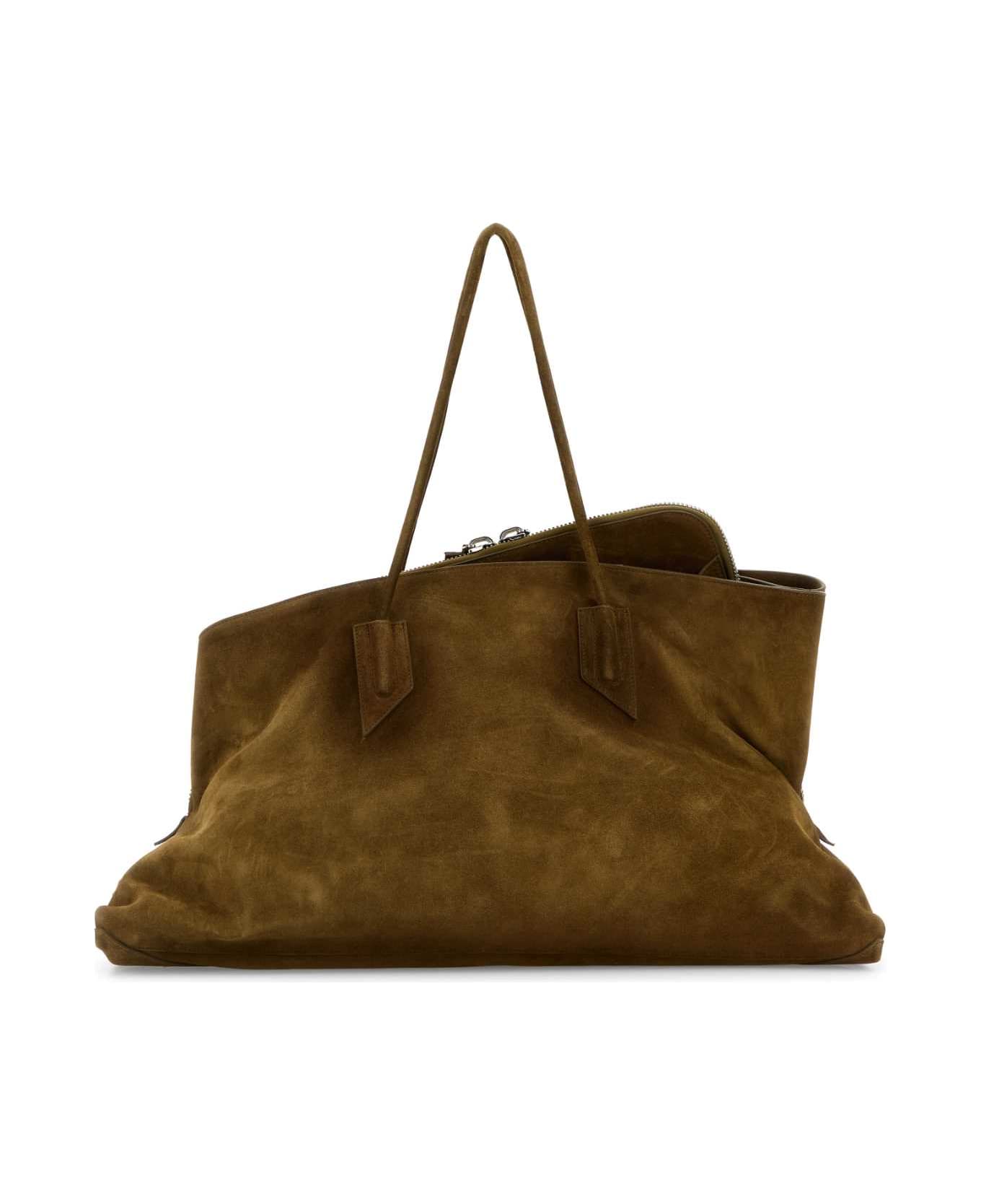 The Attico Khaki Suede Large La Passeggiata Shopping Bag - GREENBRUSH