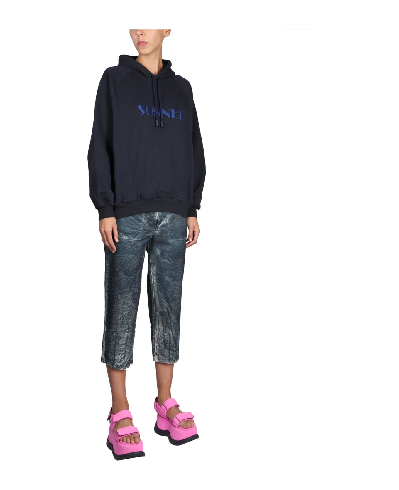 Sunnei Sweatshirt With Logo Embroidery - BLU