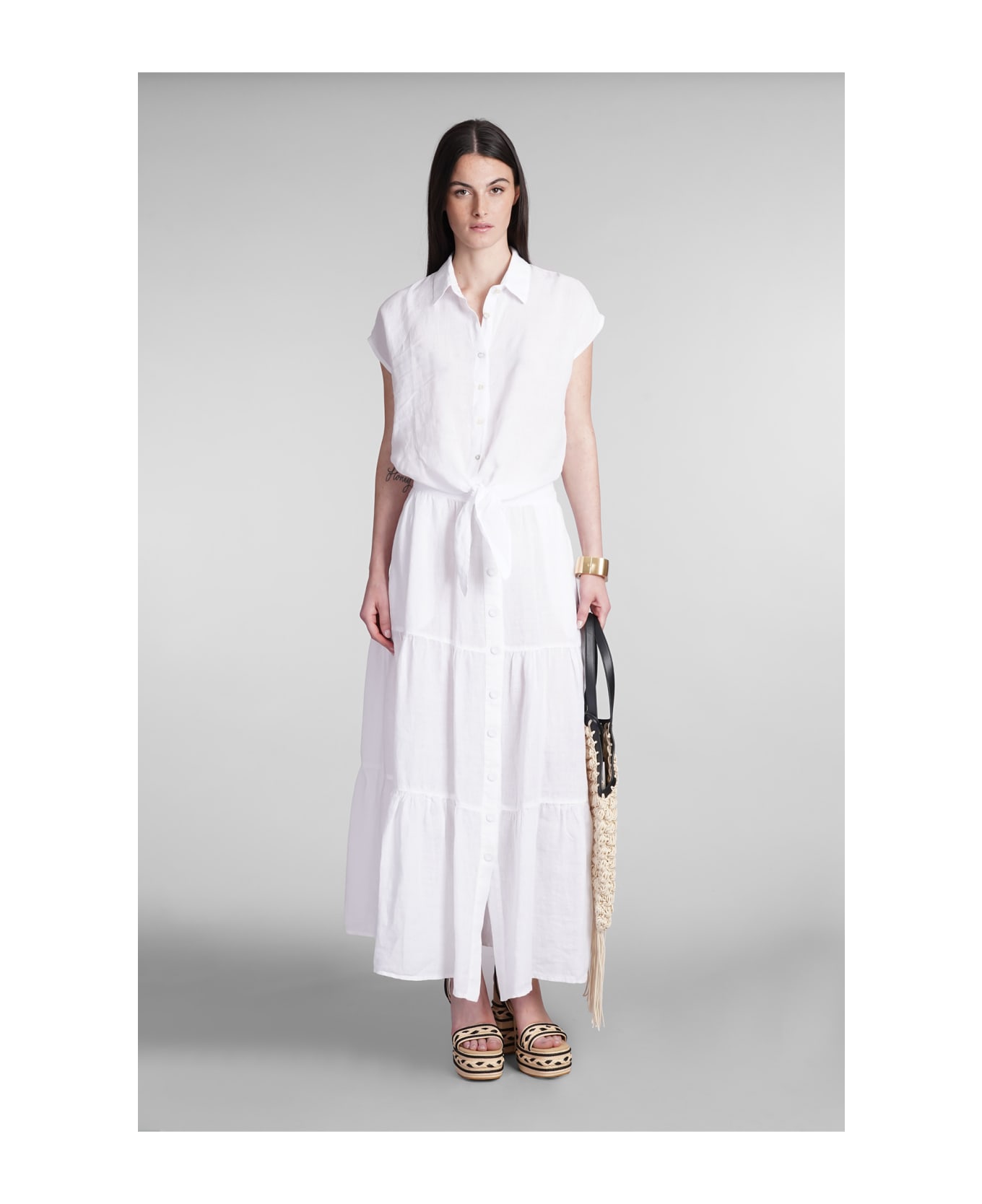 120% Lino Skirt In White Linen - white