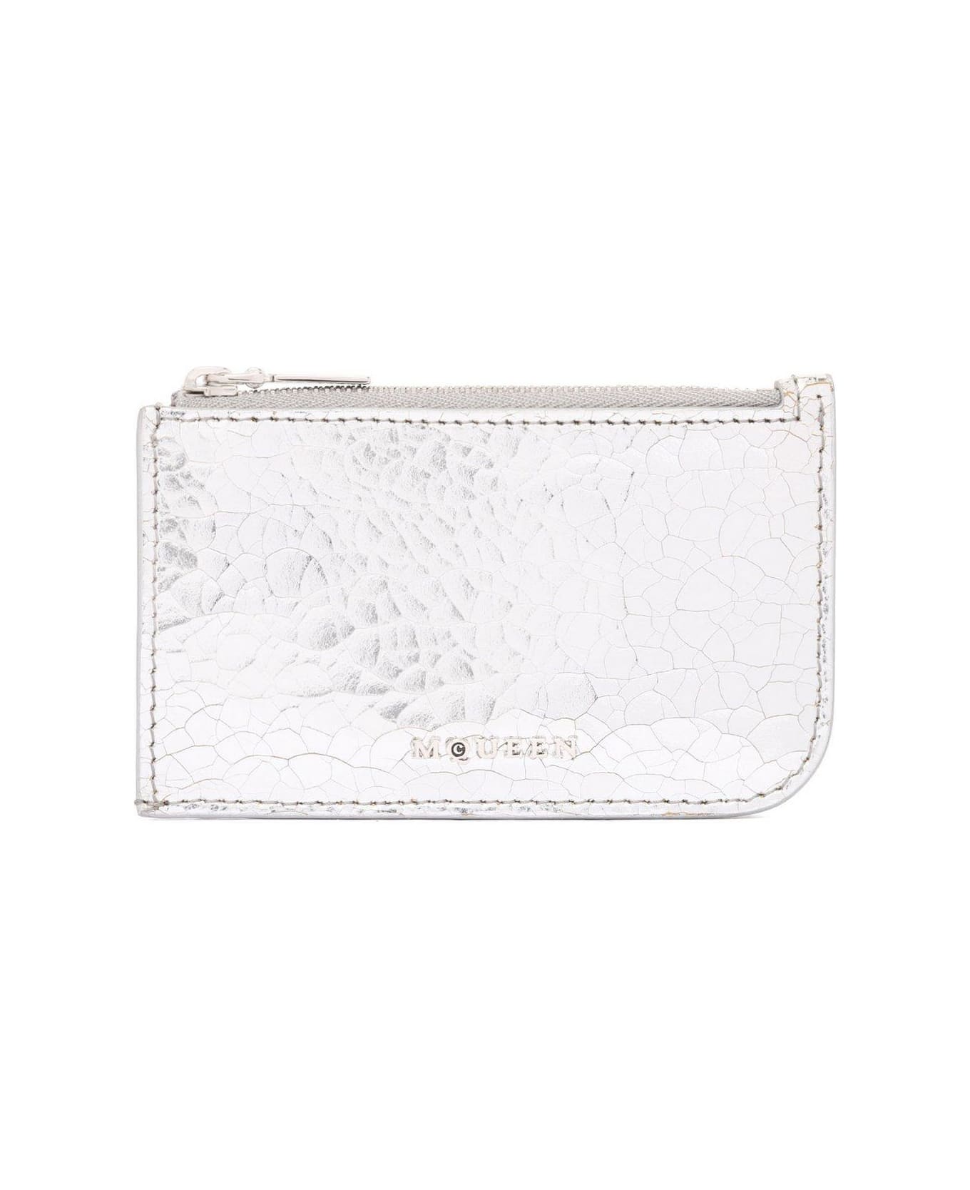 Alexander McQueen Logo Lettering Zipped Wallet - SILVER