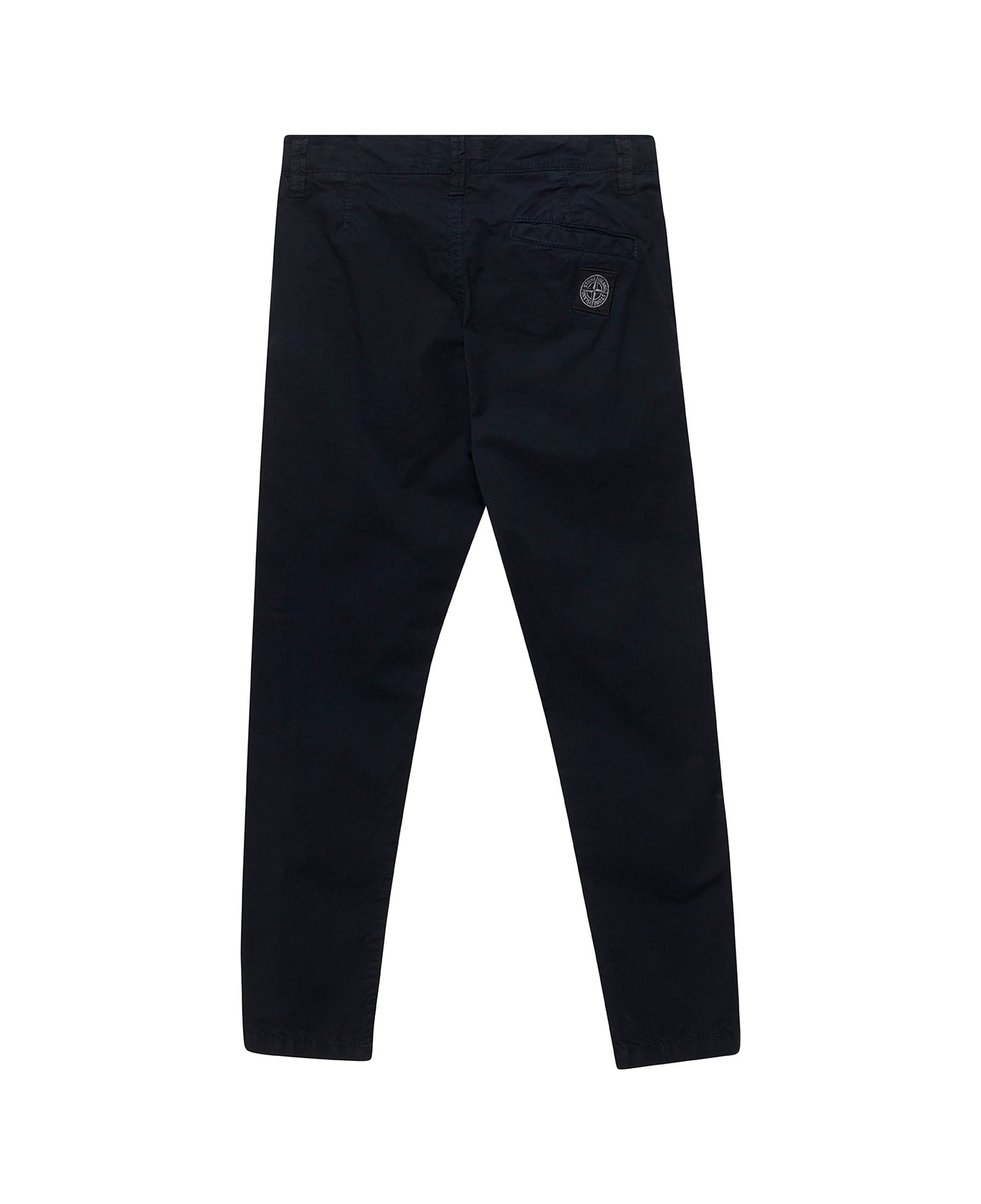 Stone Island Junior Blue Pants With Logo Patch In Stretch Cotton Boy - Blu ボトムス