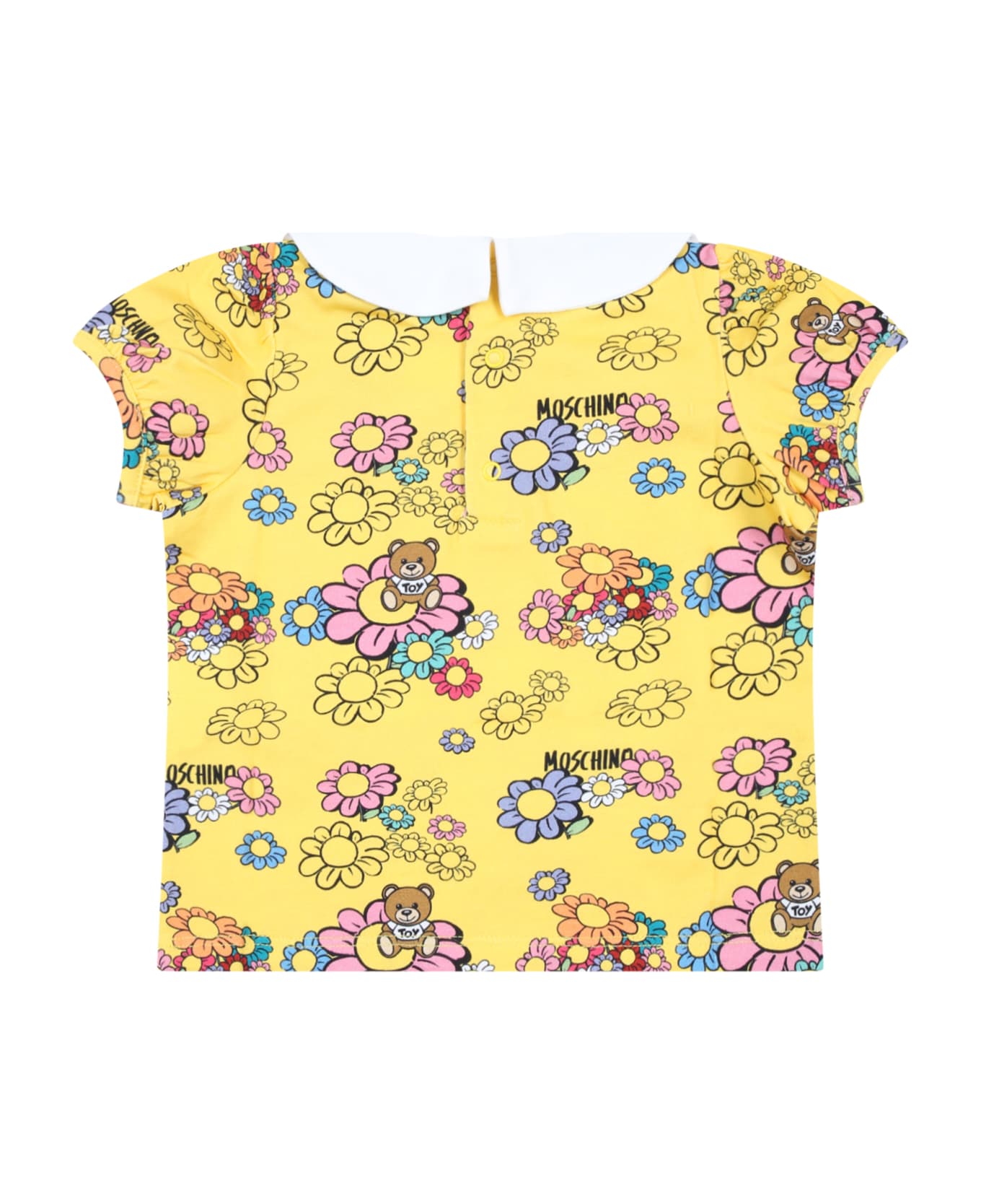 Moschino Yellow T-shirt For Baby Girl With Flowers And Logo - Yellow