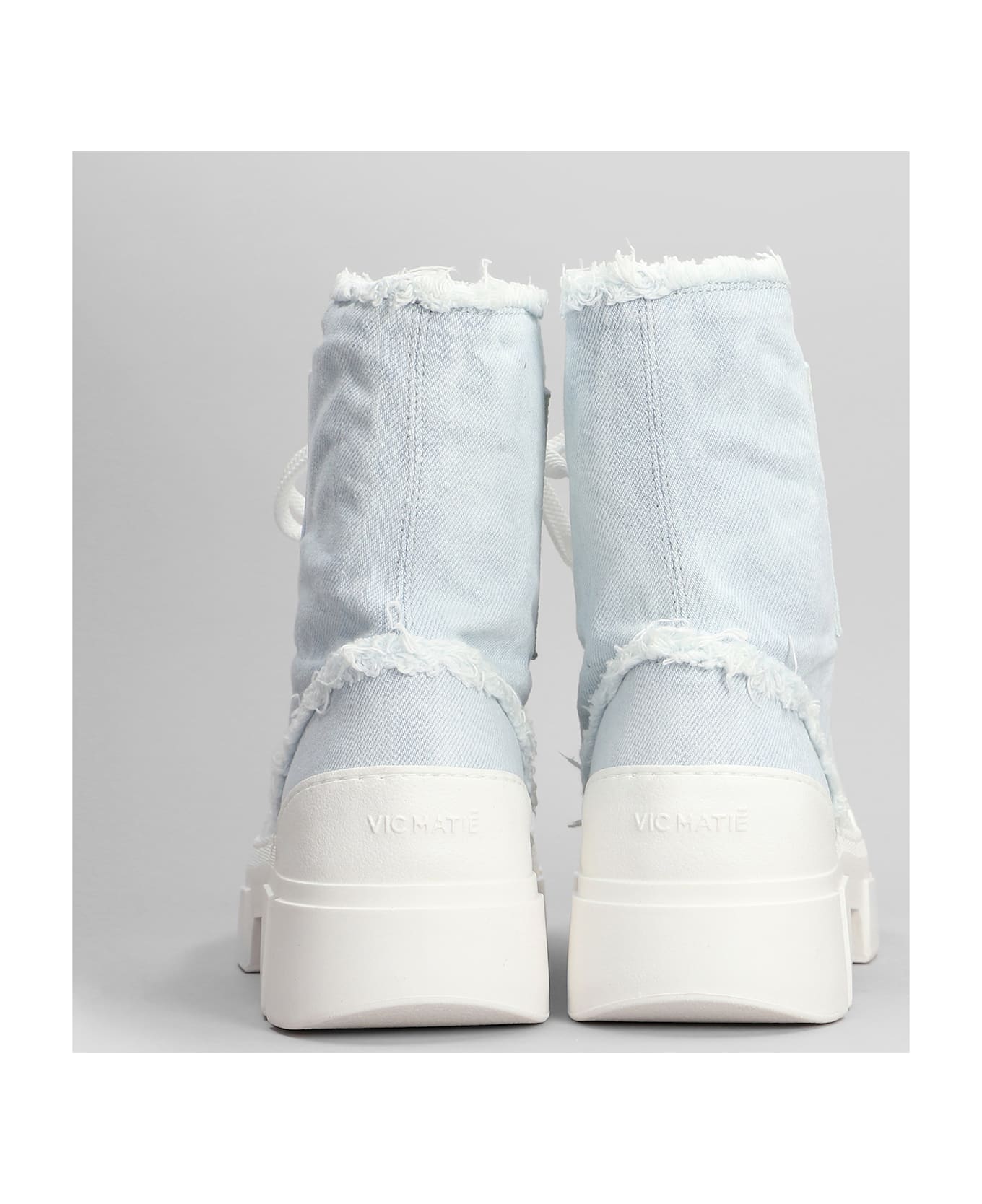 Vic Matié Denim 500 Combat Boots In Cyan Fabric - cyan