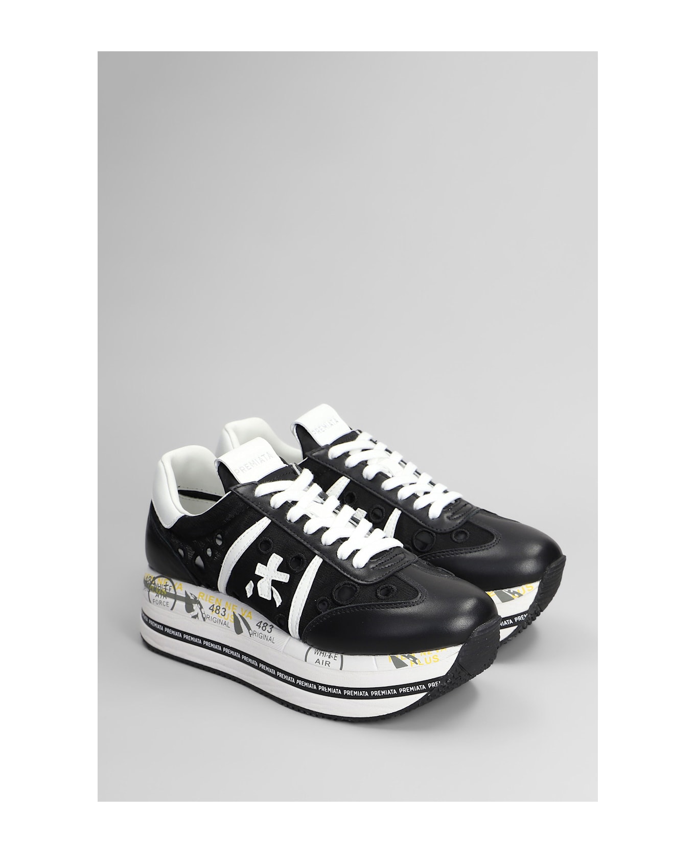Premiata Beth Sneakers In Black Leather And Fabric - black