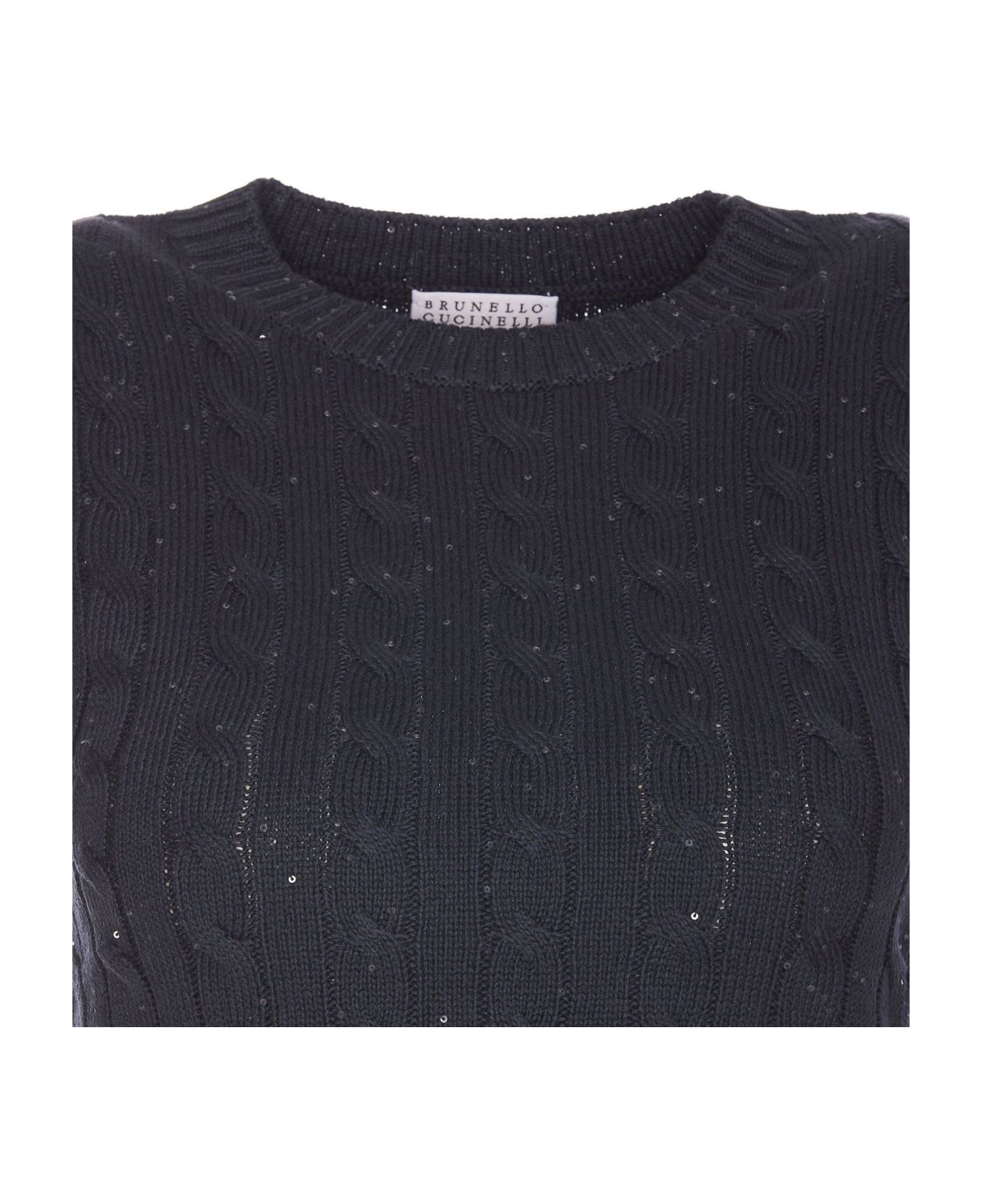 Brunello Cucinelli Sequin Embellished Cable-knitted Top - BLACK ベスト