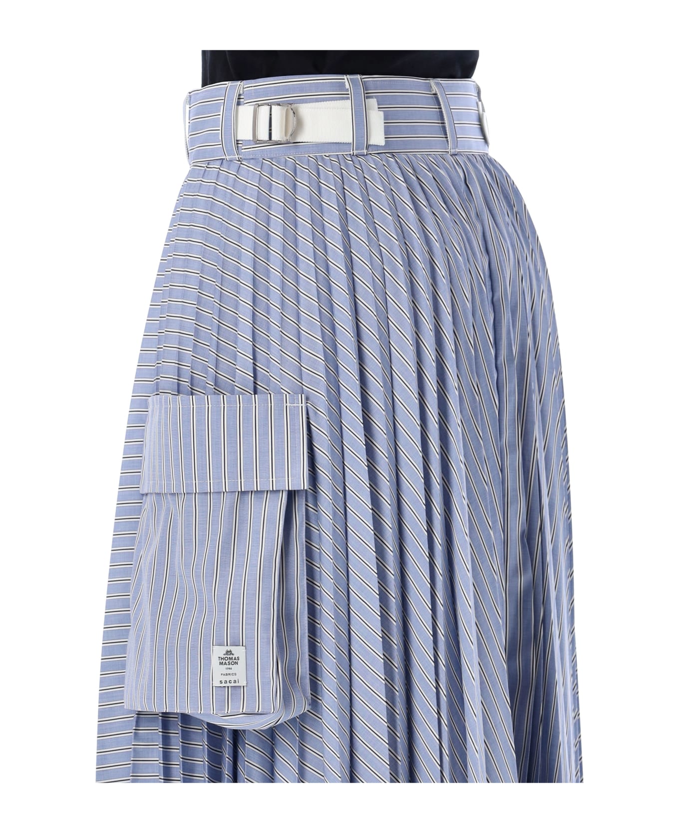 Sacai Thomas Mason Cotton Poplin Skirt - LIGHT BLUE WHITE