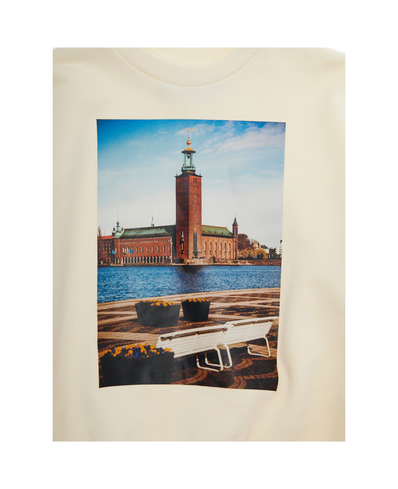 Mini Rodini 
city Hall
 White Crewneck Sweatshirt With Maxi Print On The Front In Cotton Boy - White