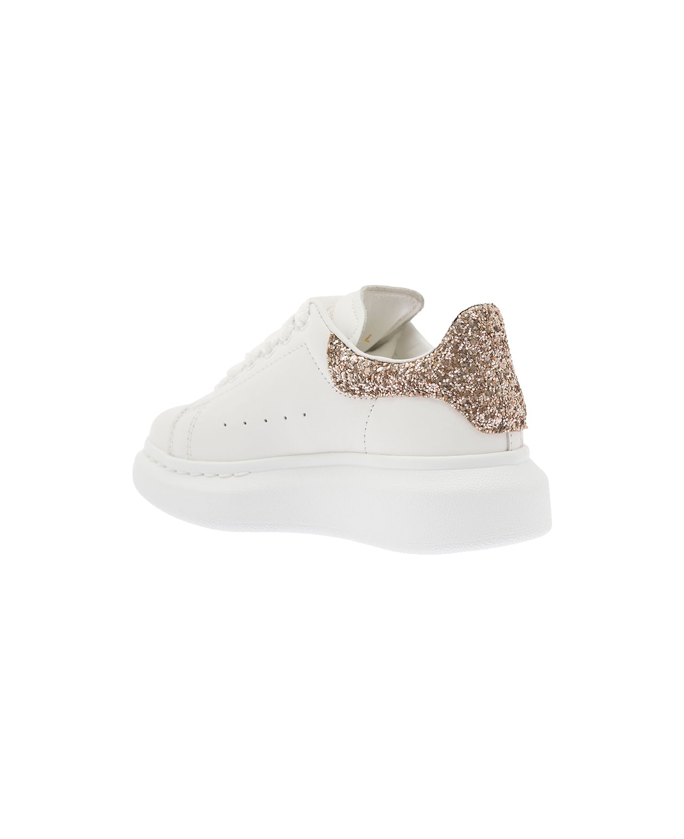 Alexander McQueen White Sneaker With Contrasted Heel With Glitter Detailing In Calf Leather - Black