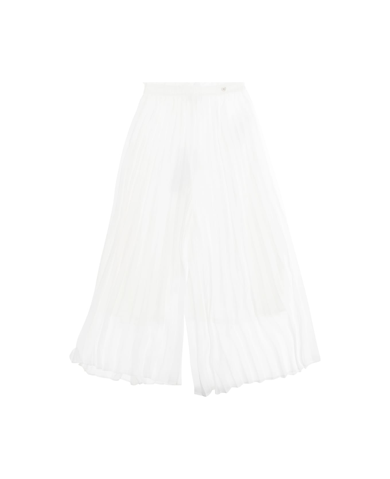 Monnalisa 'cocktail' White Pants With Heart Shaped Plaque On The Front And Pleated Details In Tehc Fabric Girl - White