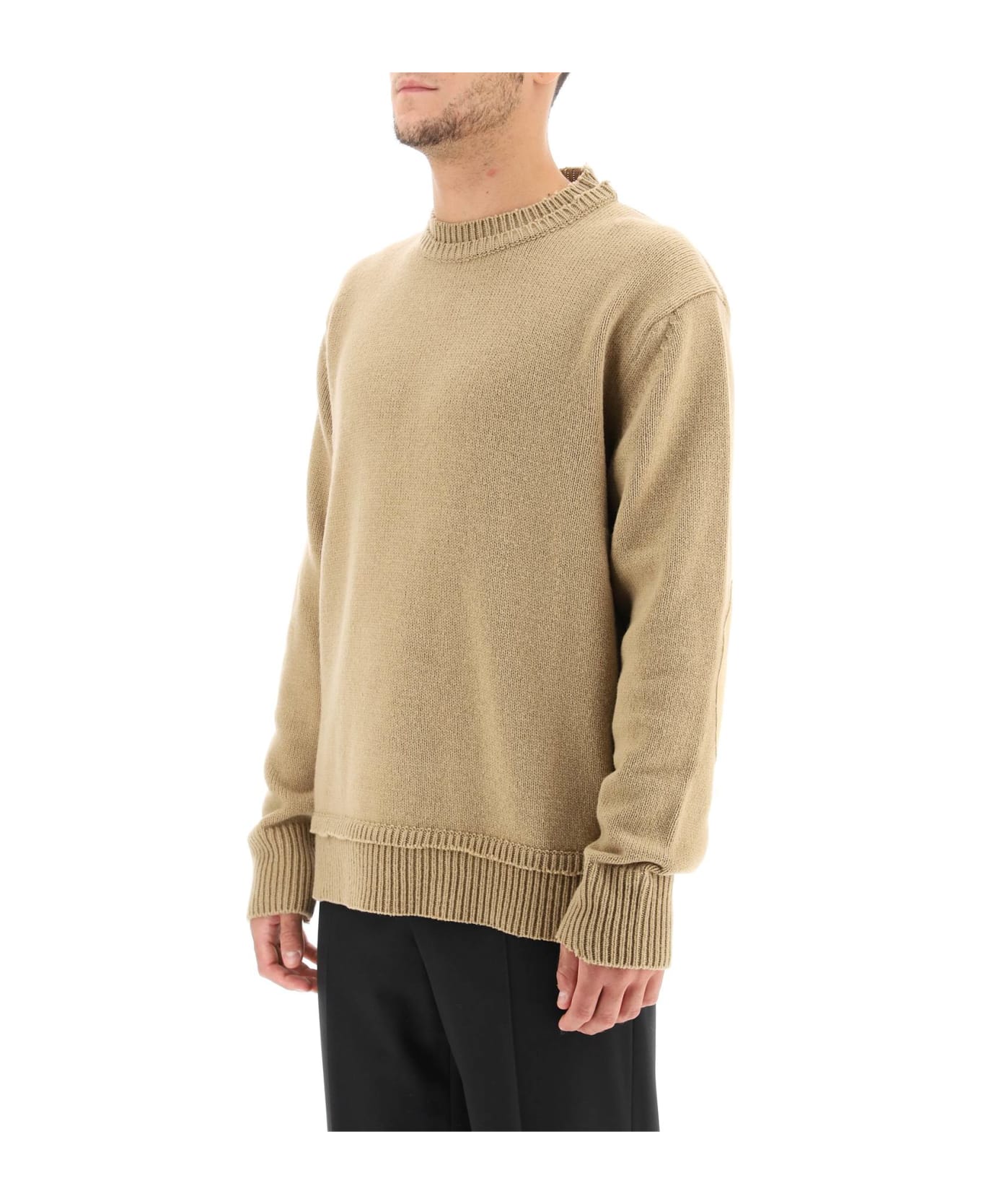 Maison Margiela Crew Neck Sweater With Elbow Patches - Beige