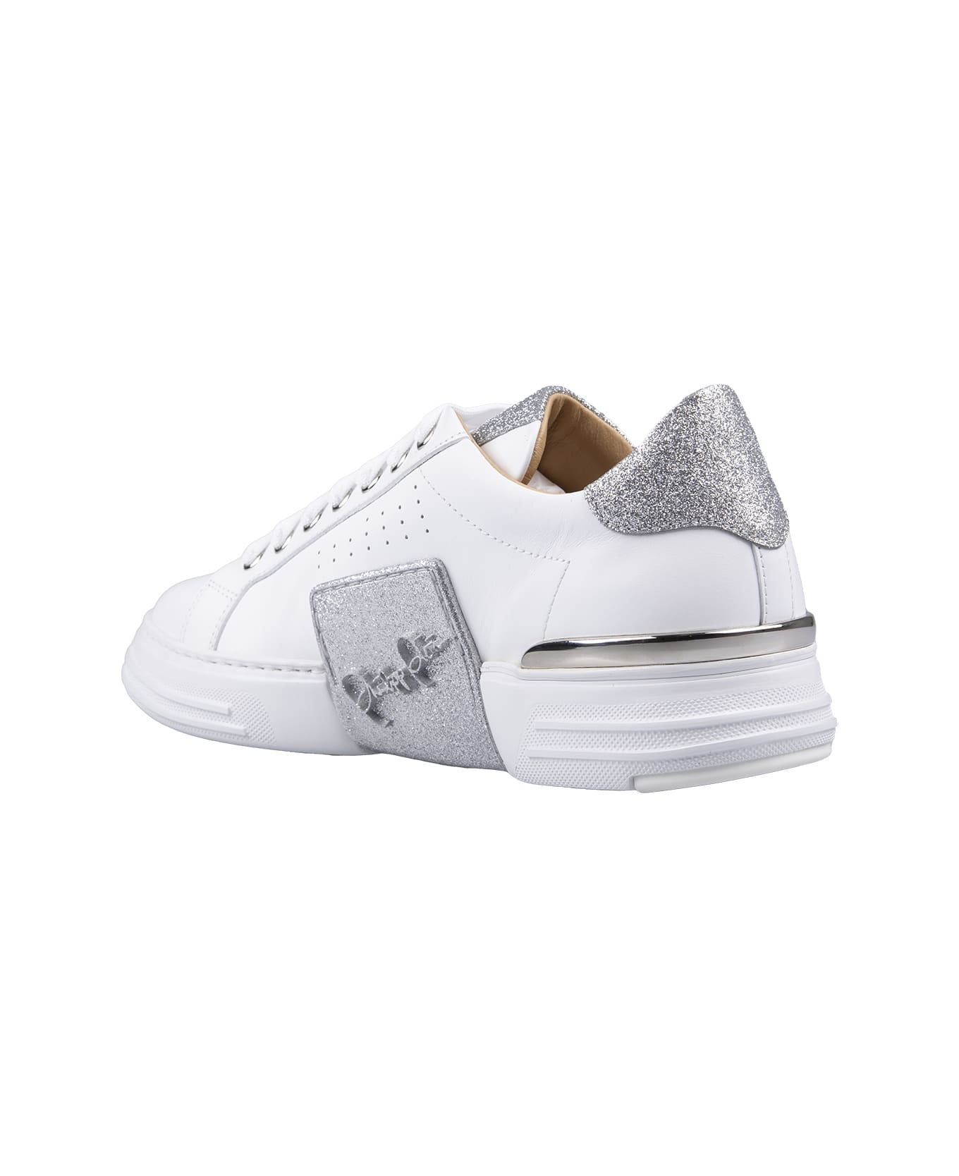 Philipp Plein White And Silver Phantom Kick$ Sneakers - Bianco