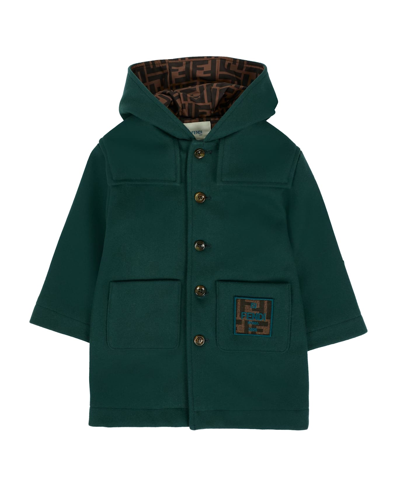 Fendi Green Coat For Babykids With Patch - Green