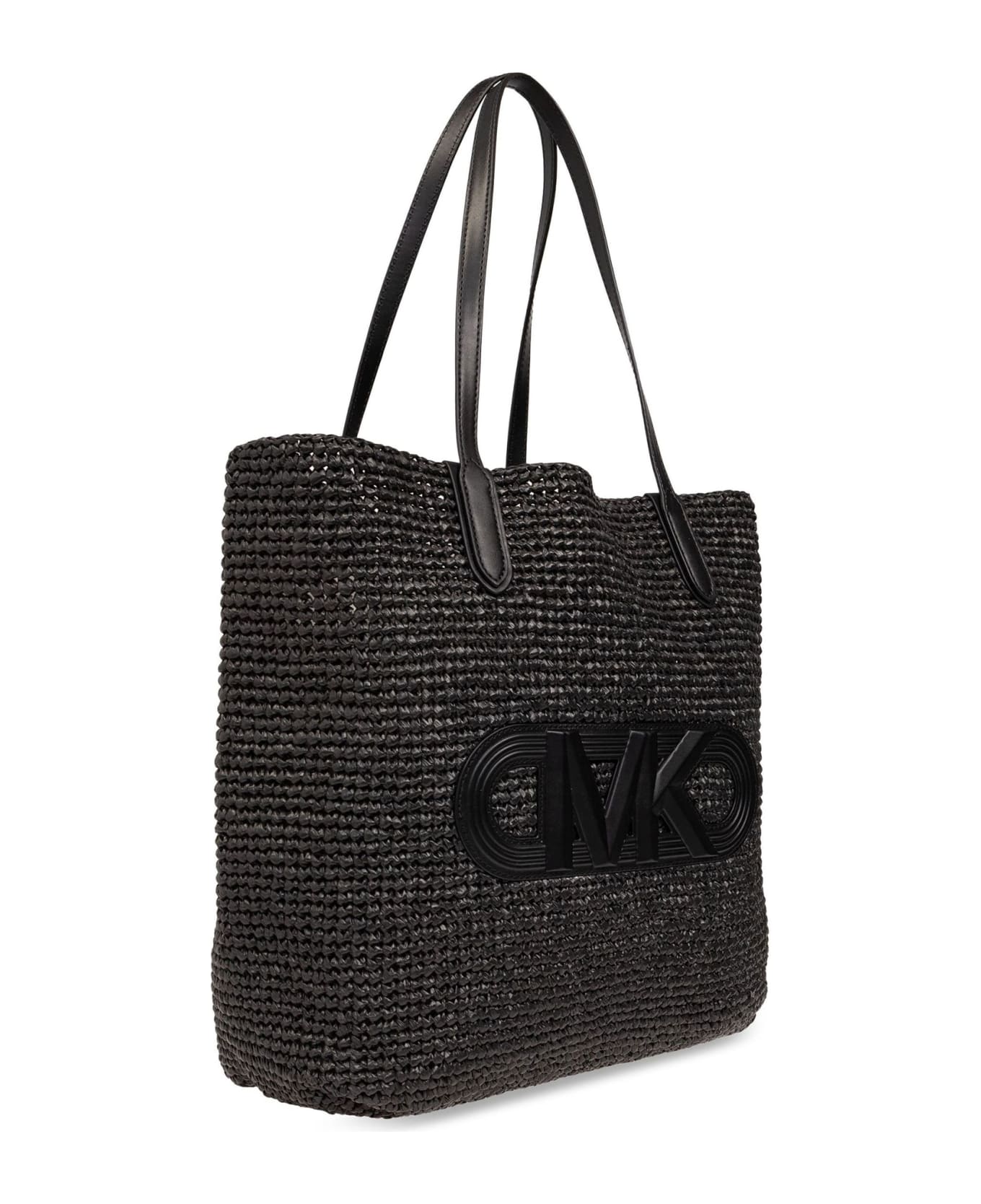 Michael Kors Eliza Tote Bag In Black Straw With Logo - BLACK BLACK