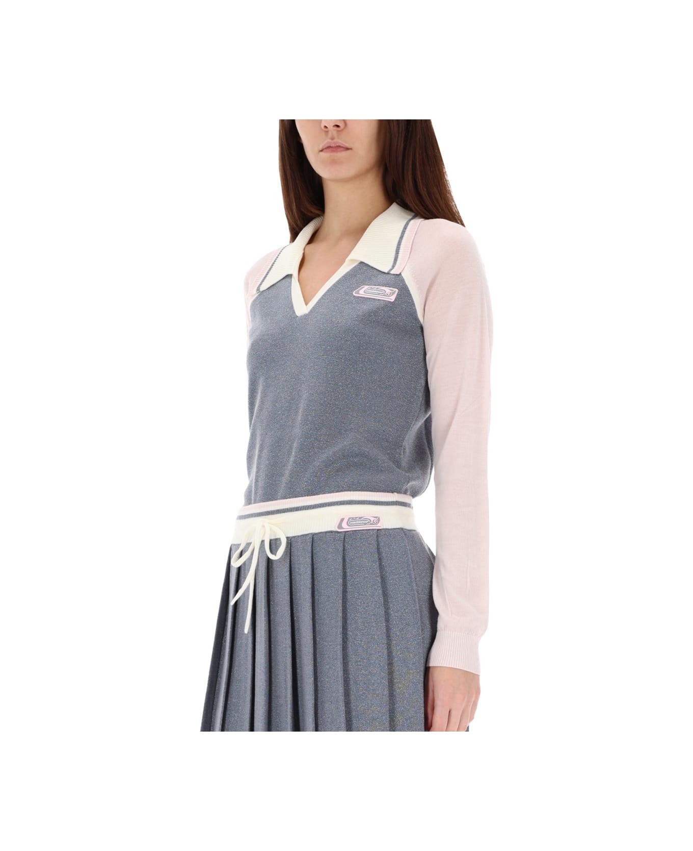 Casablanca Long Sleeve Tennis Polo Shirt - SILVER