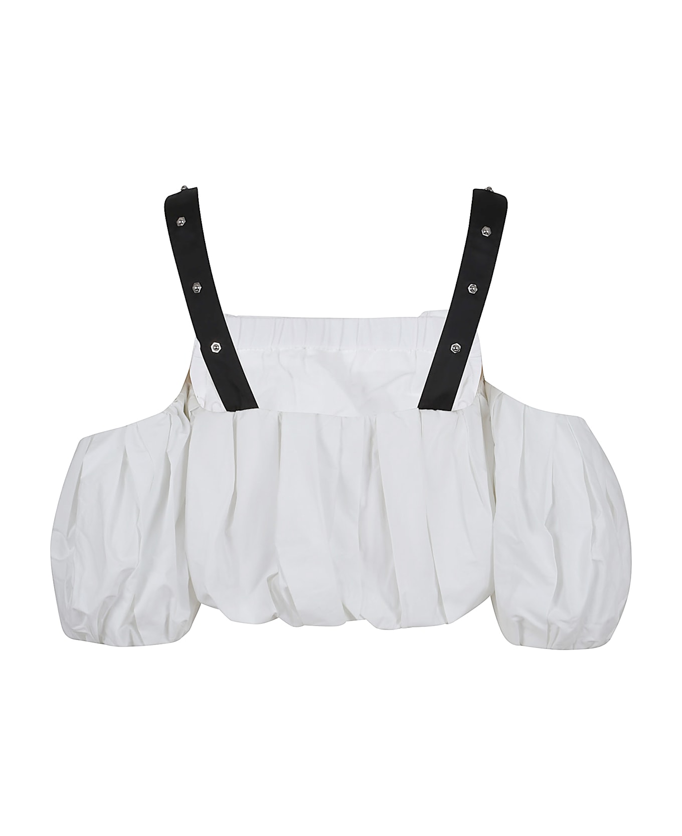 Pinko Cotton Top With Studded Shoulders - Bianco Nero