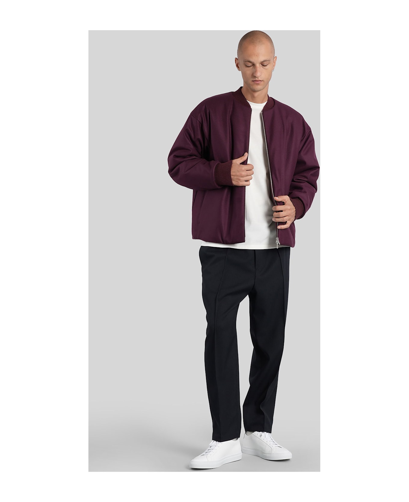 Jil Sander Bomber Jacket In Bordeaux Wool - bordeaux