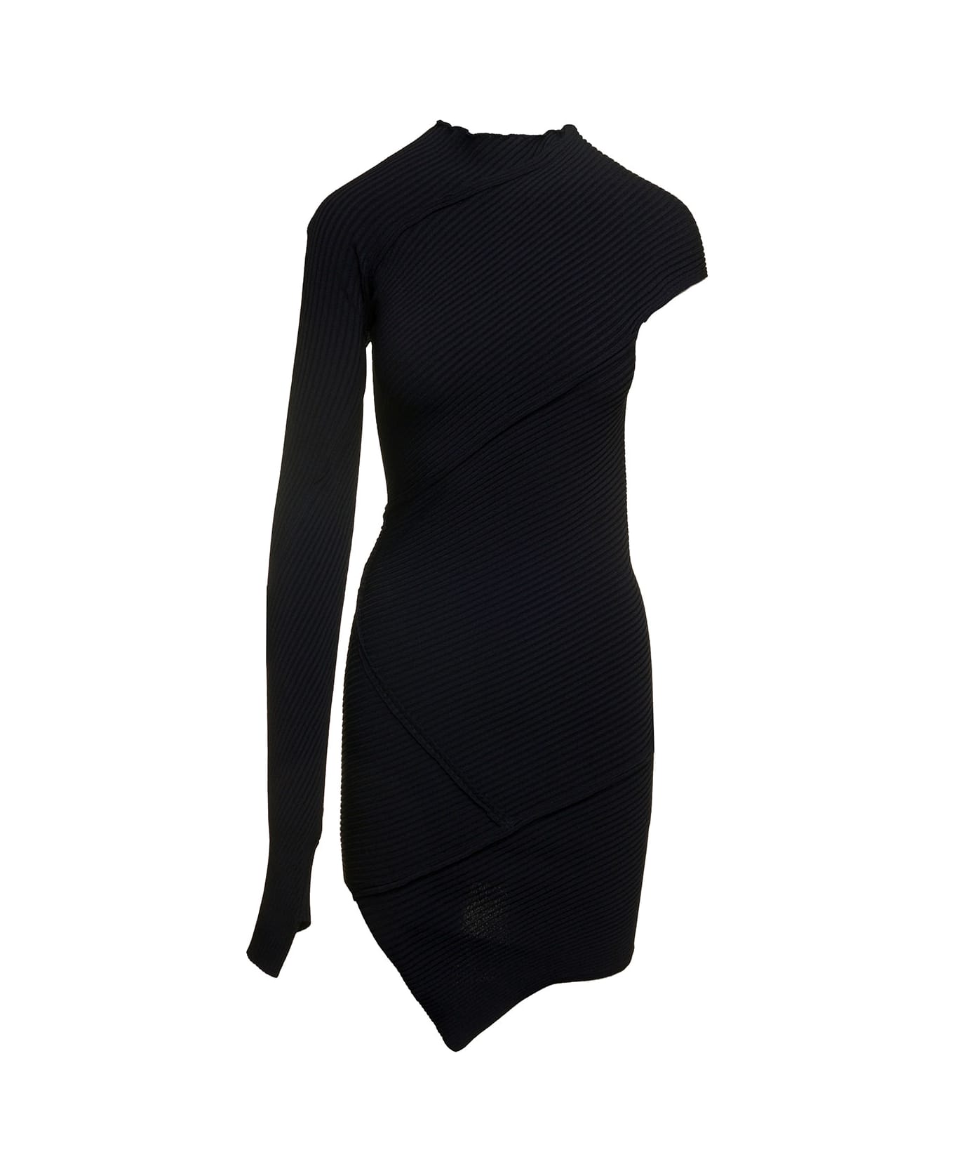 Balenciaga Black Mini One-shoulder Dress With Asymmetric Motif In Viscose Woman - Black