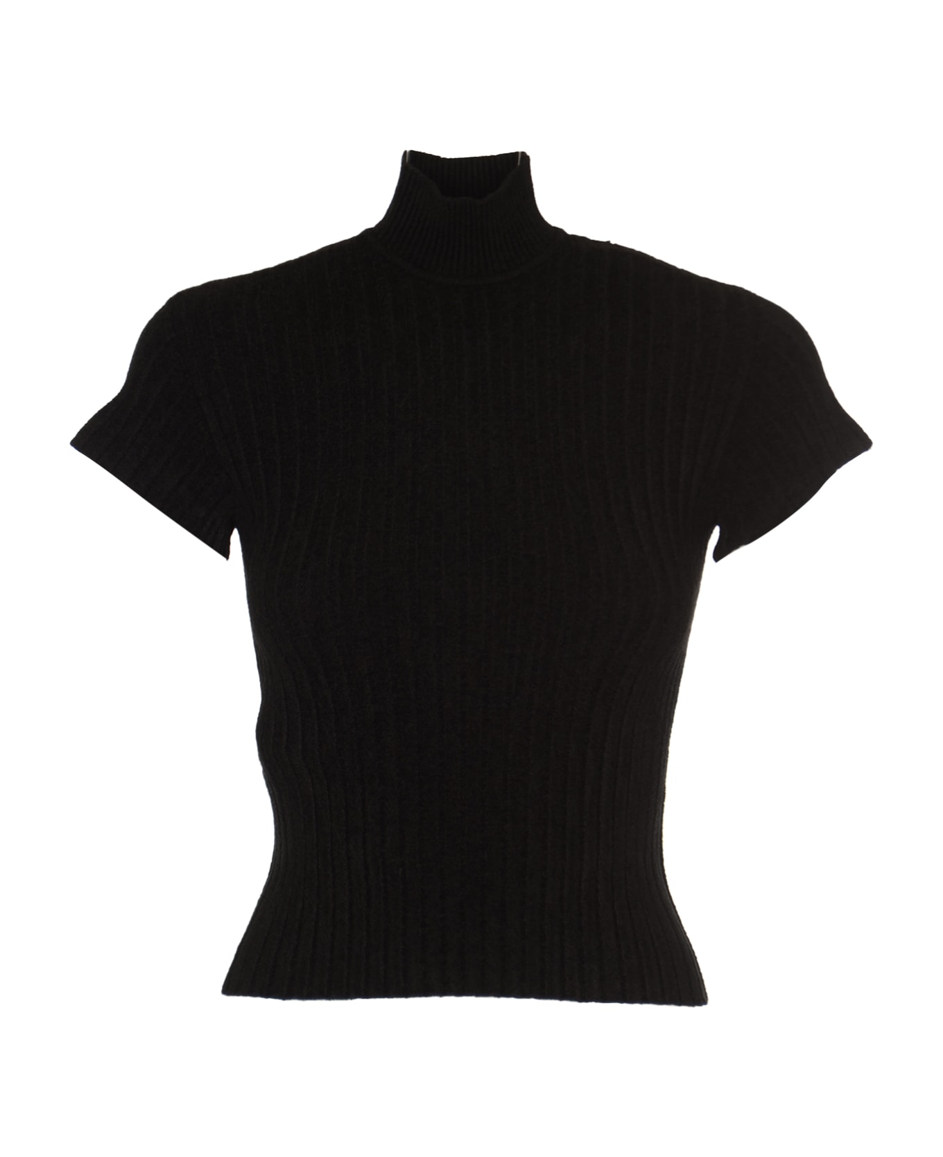Alberta Ferretti High-neck Shortsleeved Knit Top - Black