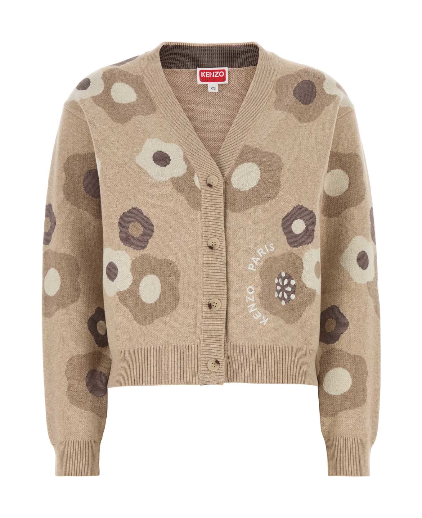 Kenzo Embroidered Wool Blend Cardigan - BEIGE