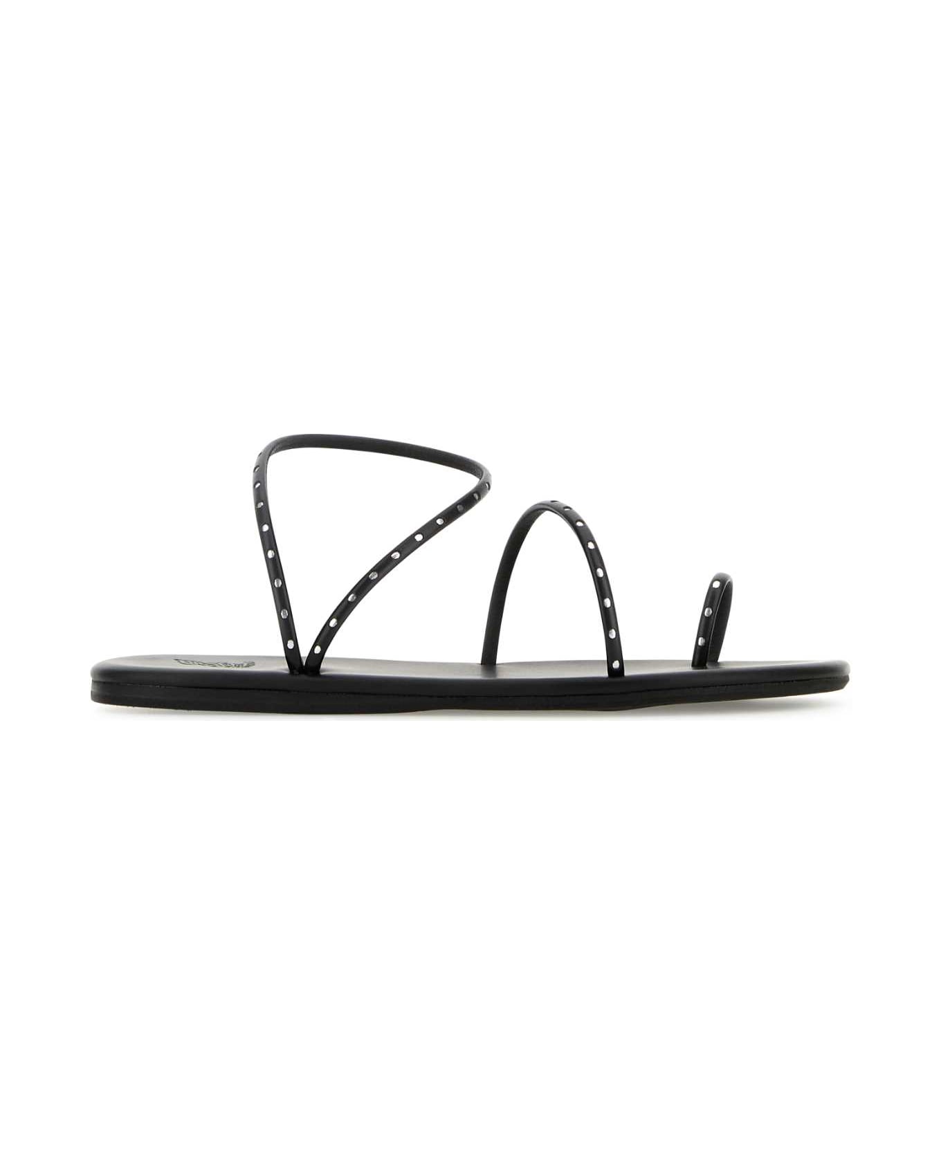 Ancient Greek Sandals Black Synthetic Leather Astro Thong Sandals - BLACKSILVER