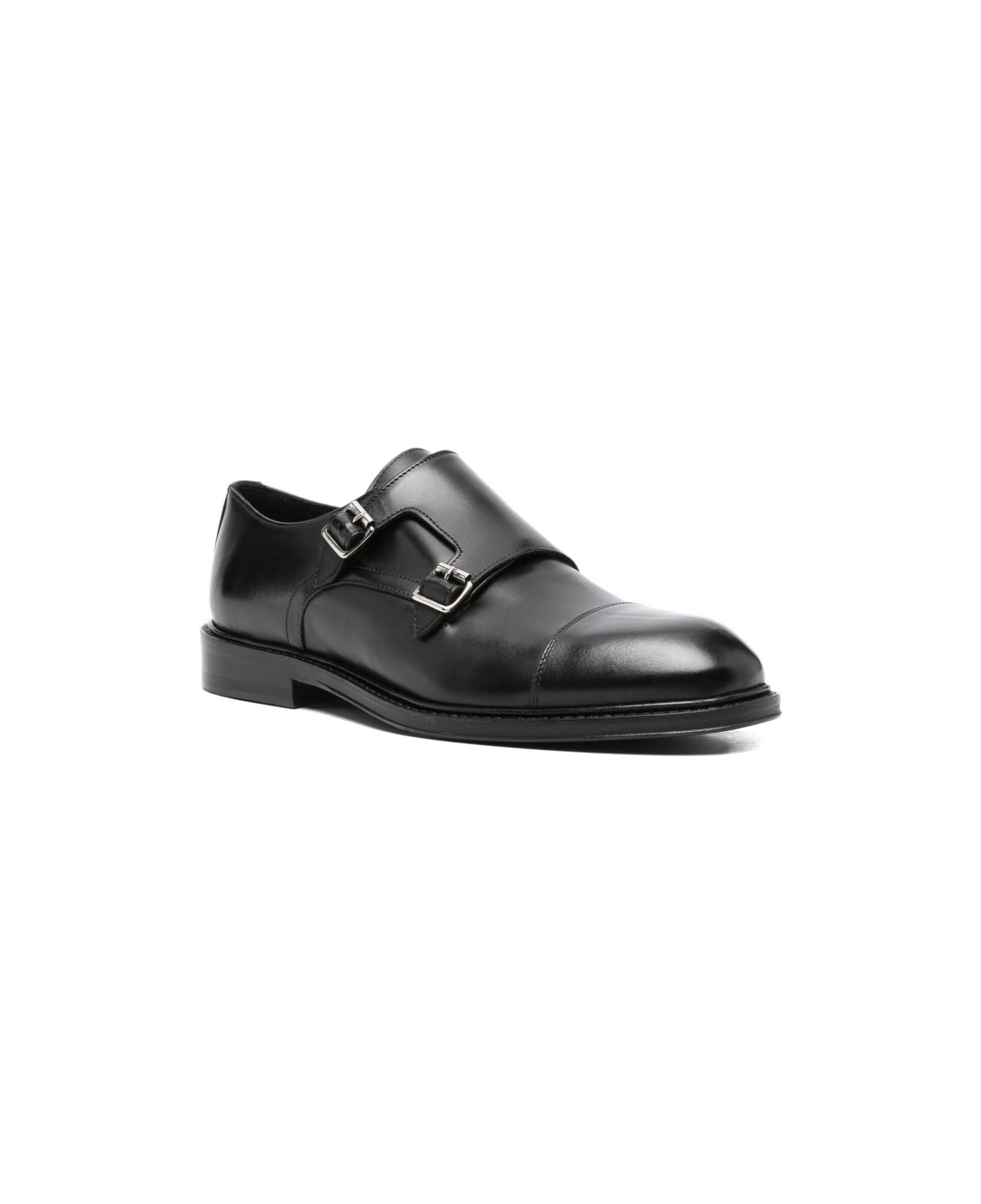Corneliani Black Leather Double-buckle Shoe - Black