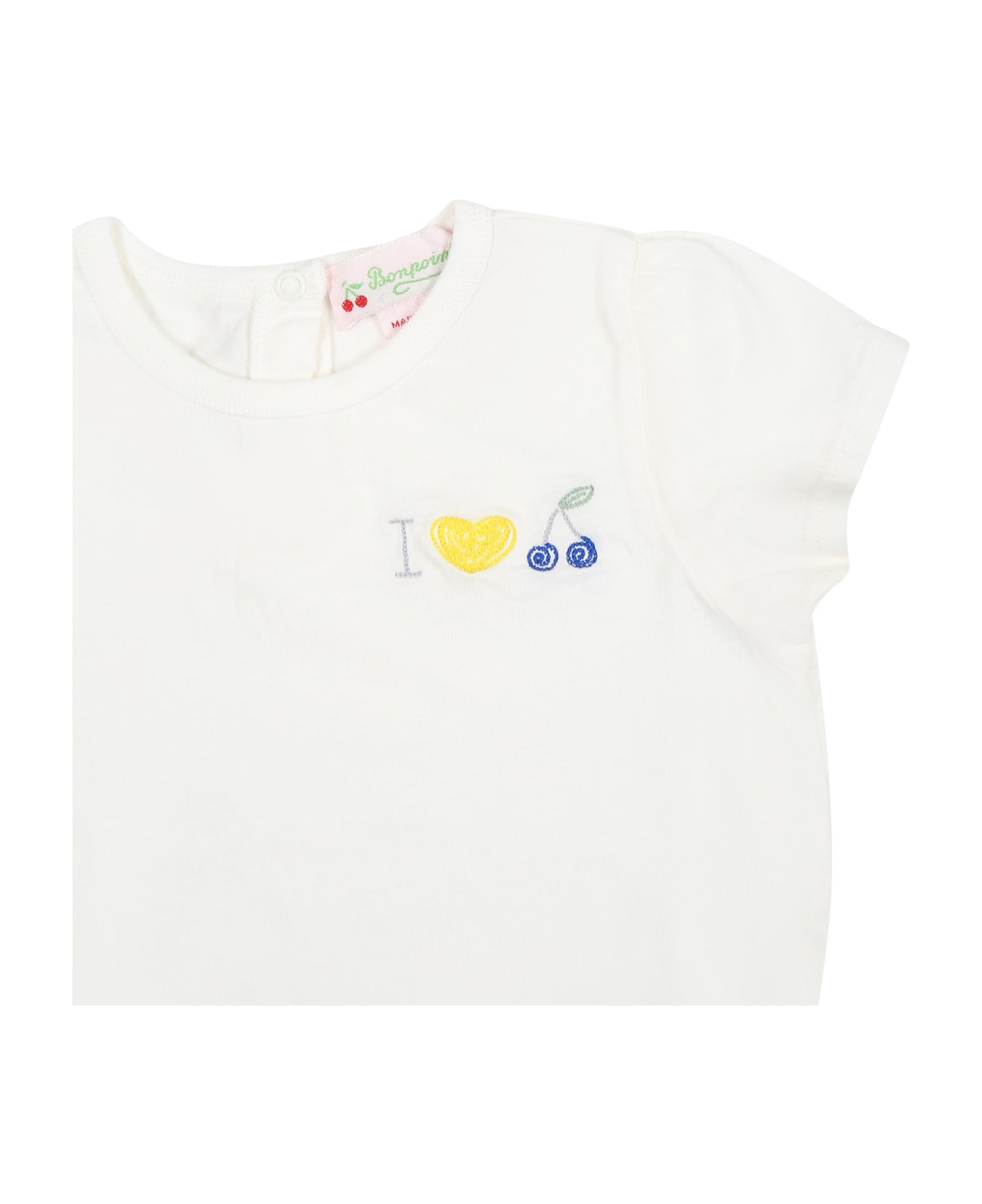 Bonpoint White T-shirt For Baby Girl With Embroidery - White
