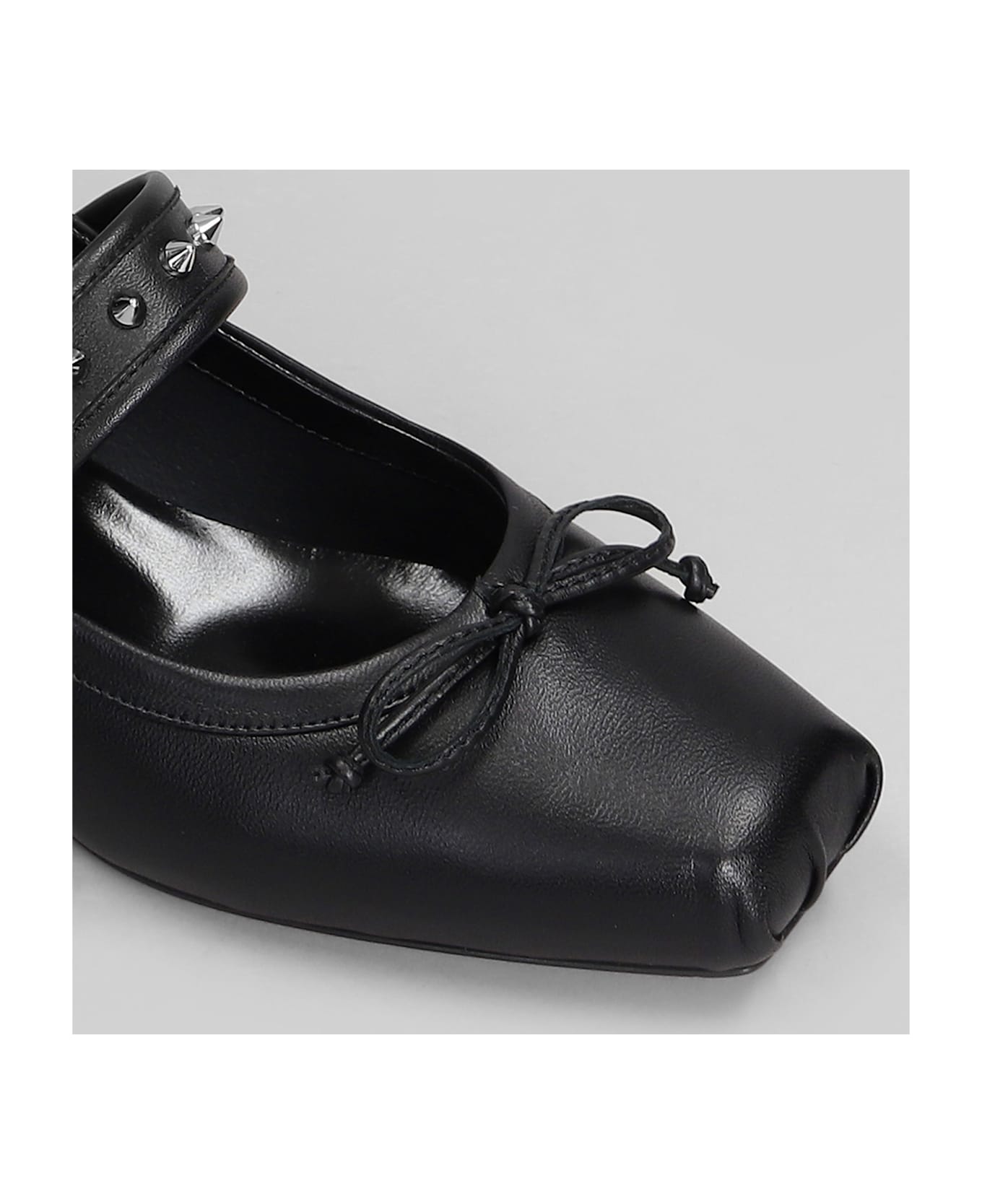 Christian Louboutin Mamastrapita Spike30 Ballet Flats In Black Leather - Black/lin Black