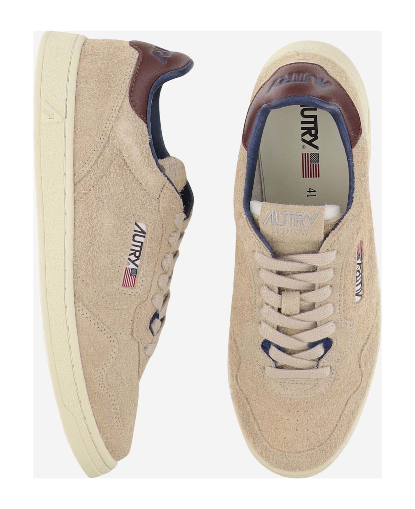 Autry Medalist Low Sneakers In Suede Hair Sand Effect