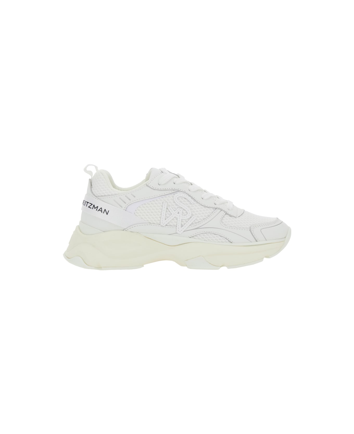 Stuart Weitzman White Sneakers With Logo Embroidery On The Side And Logo Patch On The Heel In Leather And Mesh Woman - White